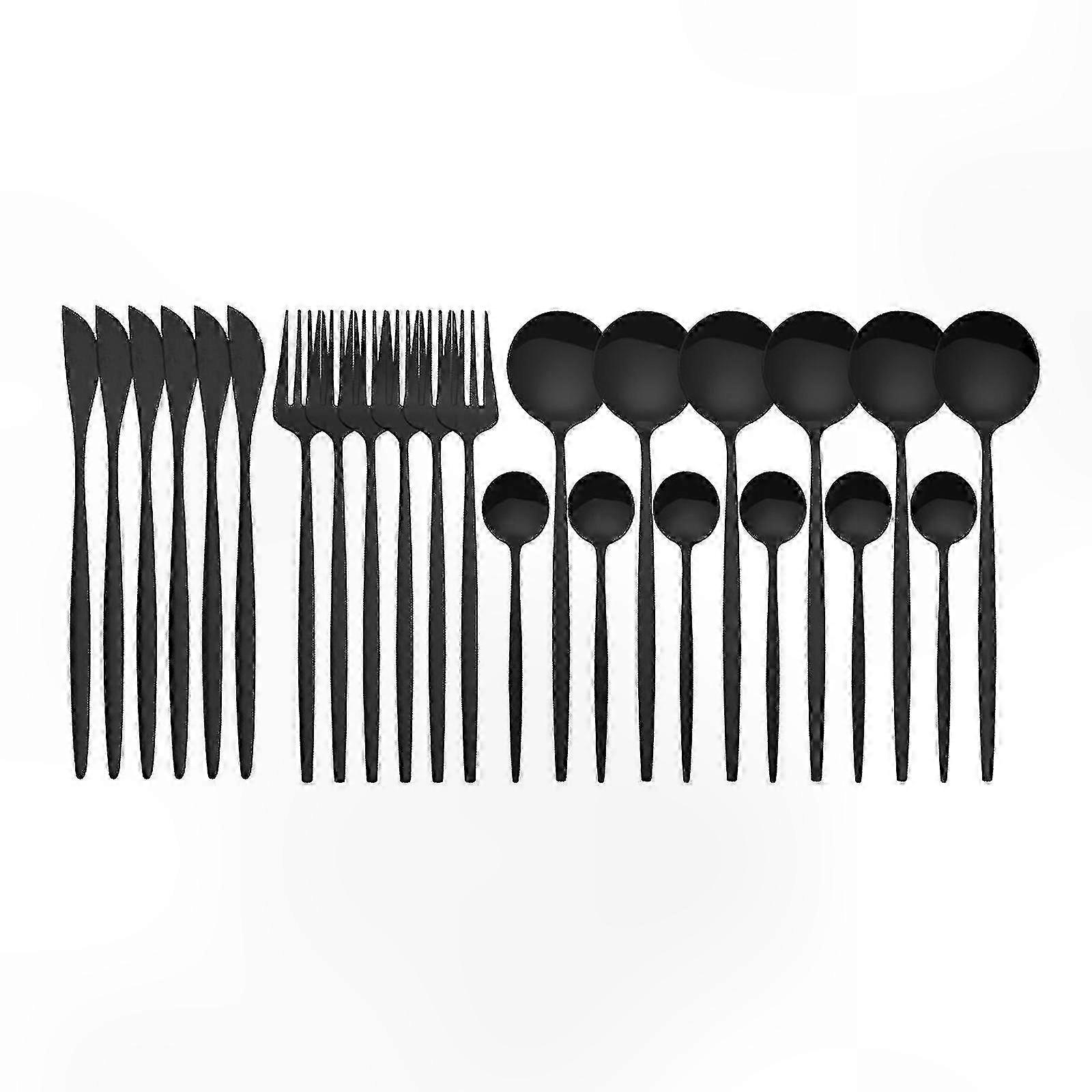 Set di posate in acciaio inossidabile da 24 pezzi con coltello, forchetta, cucchiaio per cucina e sala da pranzo, collezione di stoviglie in argento dal design minimalista