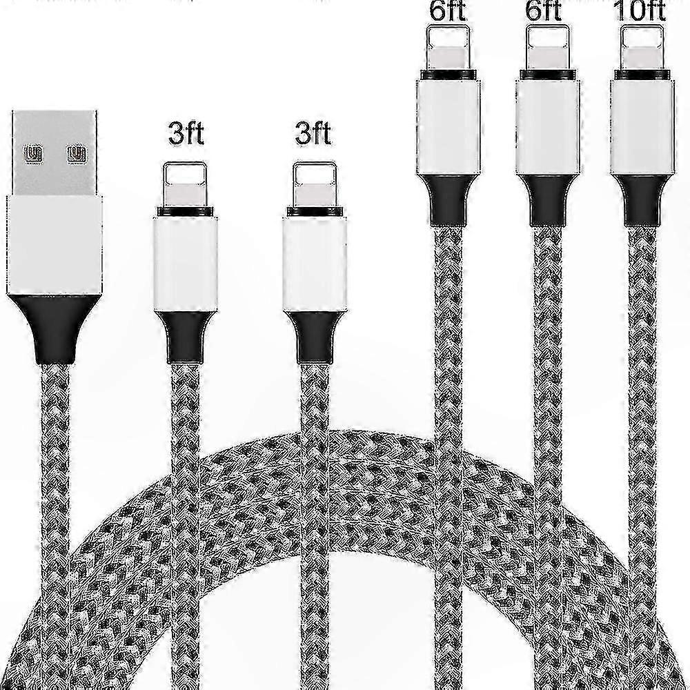 5-Pack Braided Charging Cables for Devices with Lightning Connector, Various Lengths for Fast Sync and Data Transfer