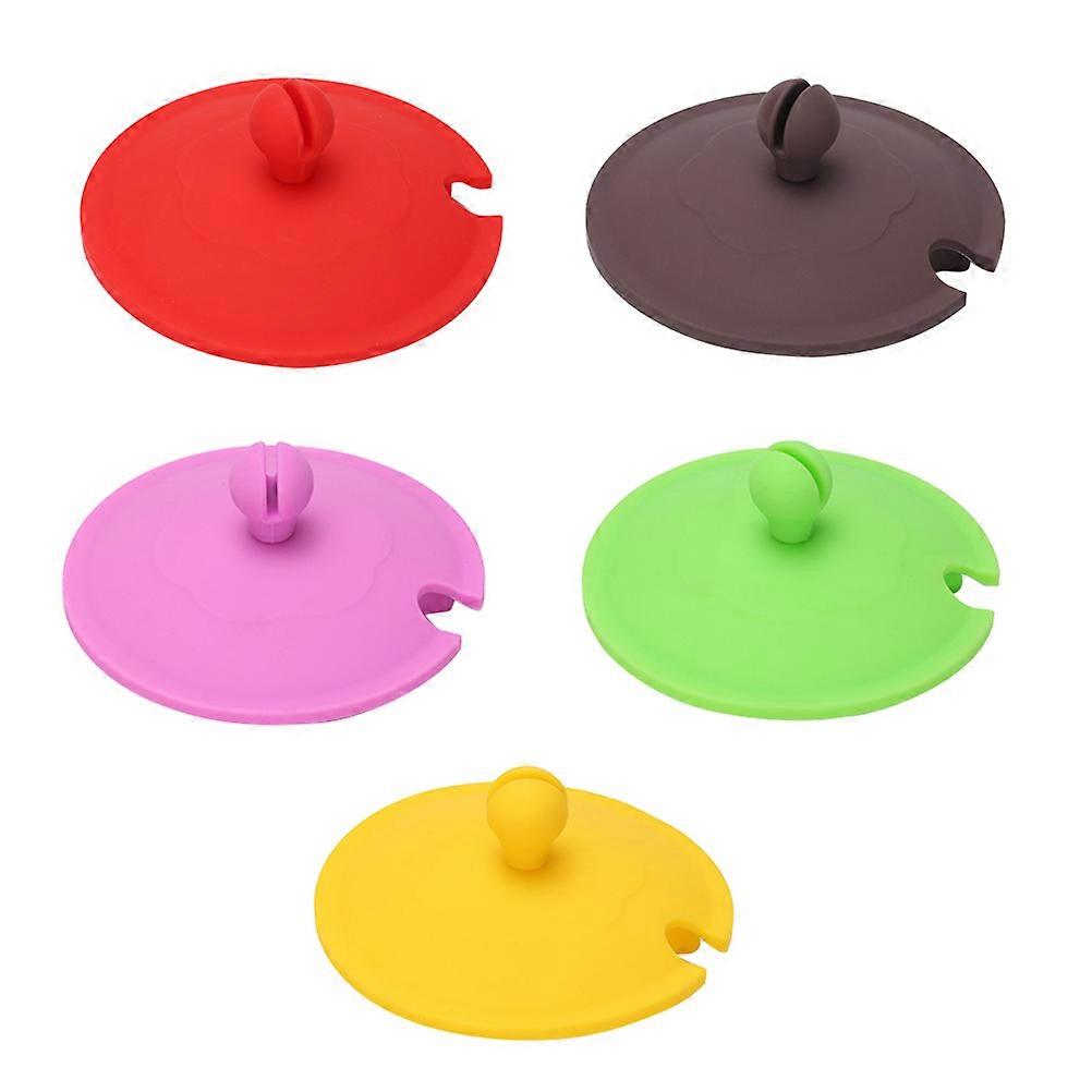 Assorted Color Silicone Cup Lids 5pcs Creative Mug Covers for Drink Use Flexible Reusable