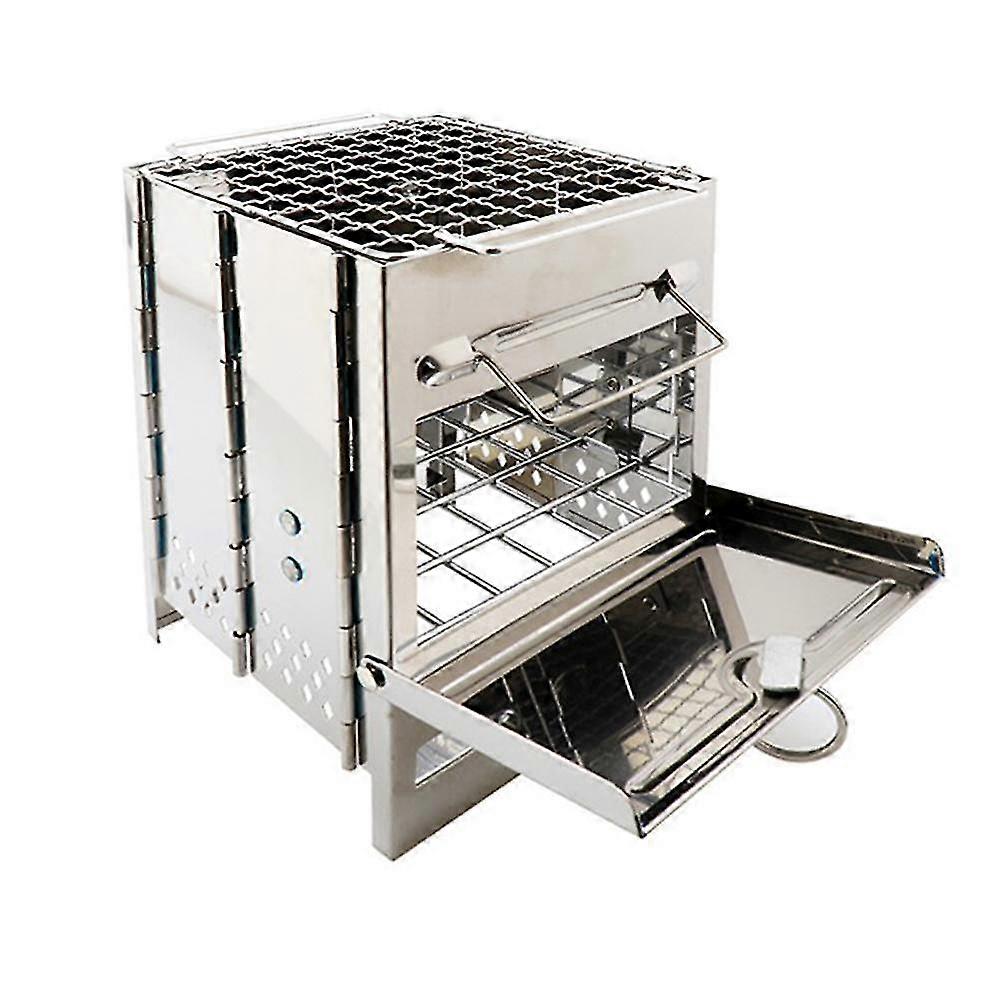 תנור קמפינג חיצוני נירוסטה ציוד בישול נייד קיפול תנור עץ לטיולים רגליים