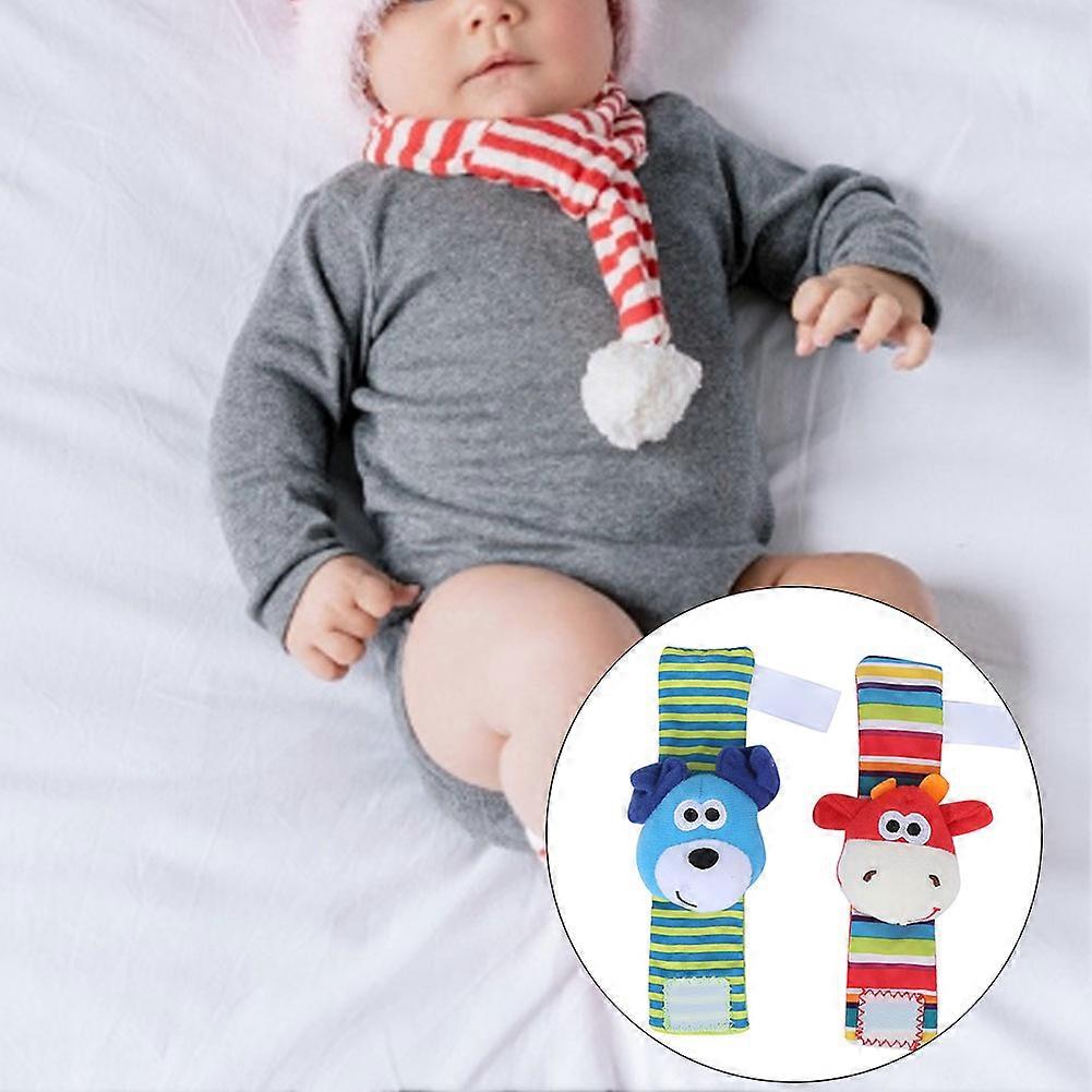Baby Soft Plush Cartoon Animal Wrist Rattle Toy Pair with Sound
