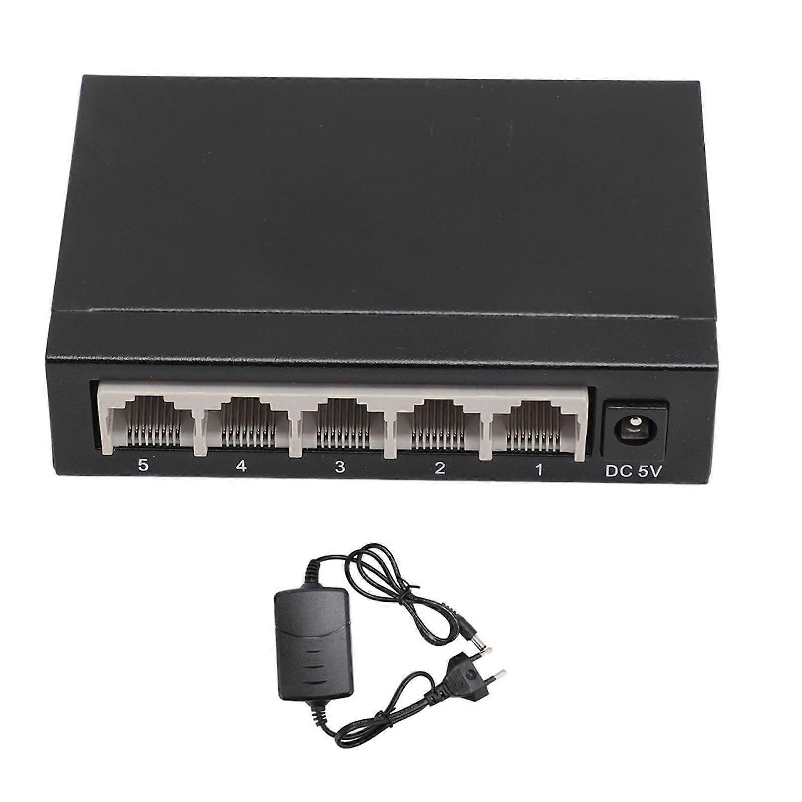 Ethernet Switch 5 Port Gigabit Ethernet Splitter Plug and Play Silent Operation Metal Network Hub for Laptop Game Console Printer 100240V EU Plug