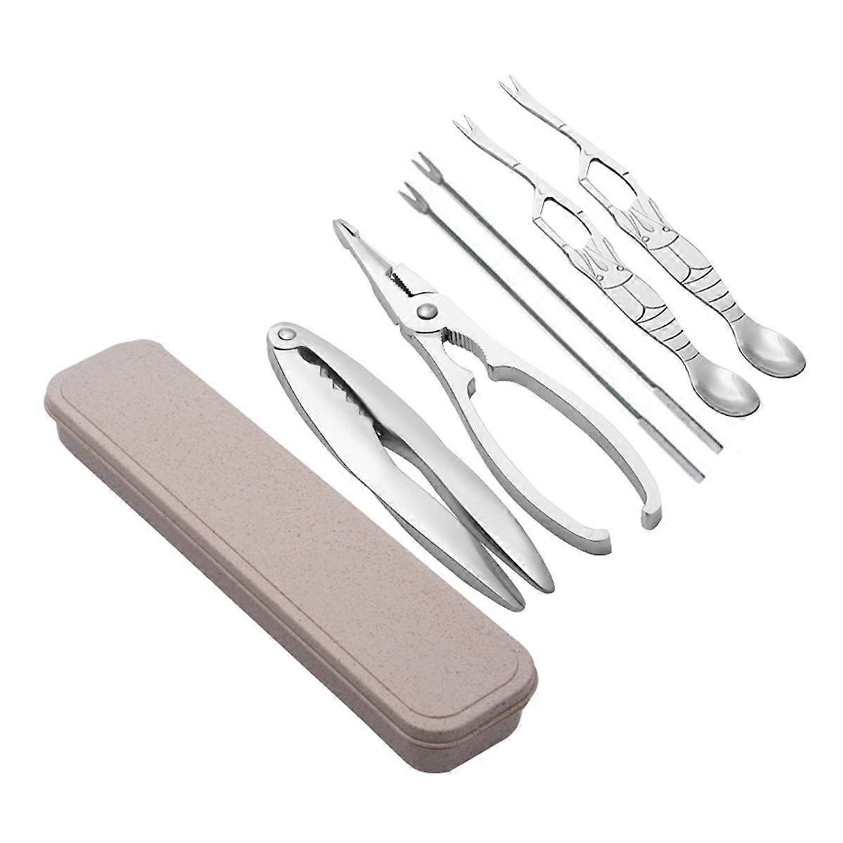Seafood Tool Set 6Piece Stainless Steel Opener Kit Lobster Fork Sheller Lobster Pick Spoon Shrimp Tool