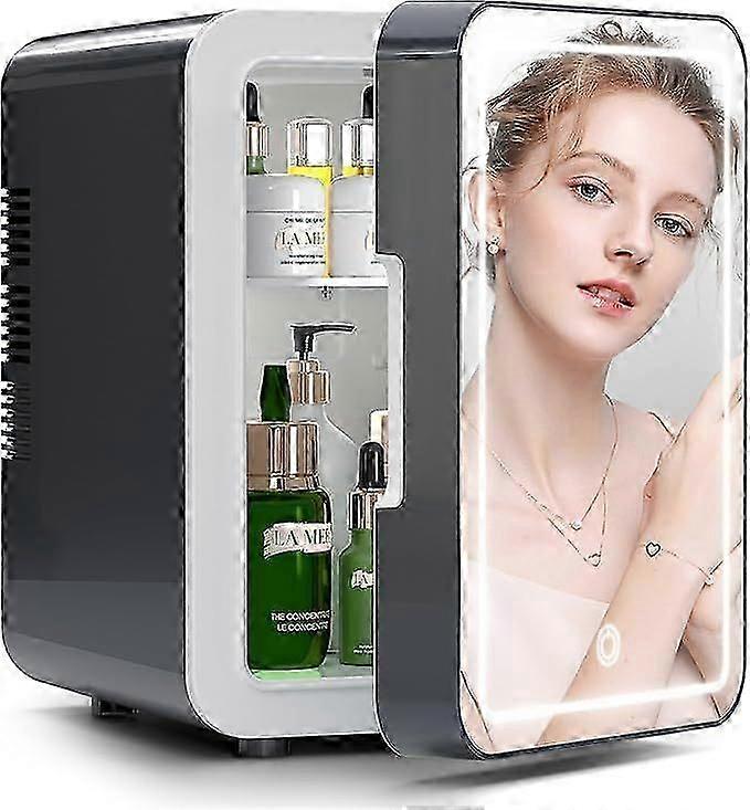 Mini Skincare Fridge (4 Liter6 Can) with Dimmable LED Light Mirror, Cooler and Warmer for Refrigerating Make Up, Skin Care and Food, Portable Mini Fr
