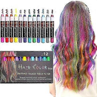 Canetas de Cabelo Temporárias de 12 Cores Giz para Cabelo Não Tóxicas Laváveis Myi