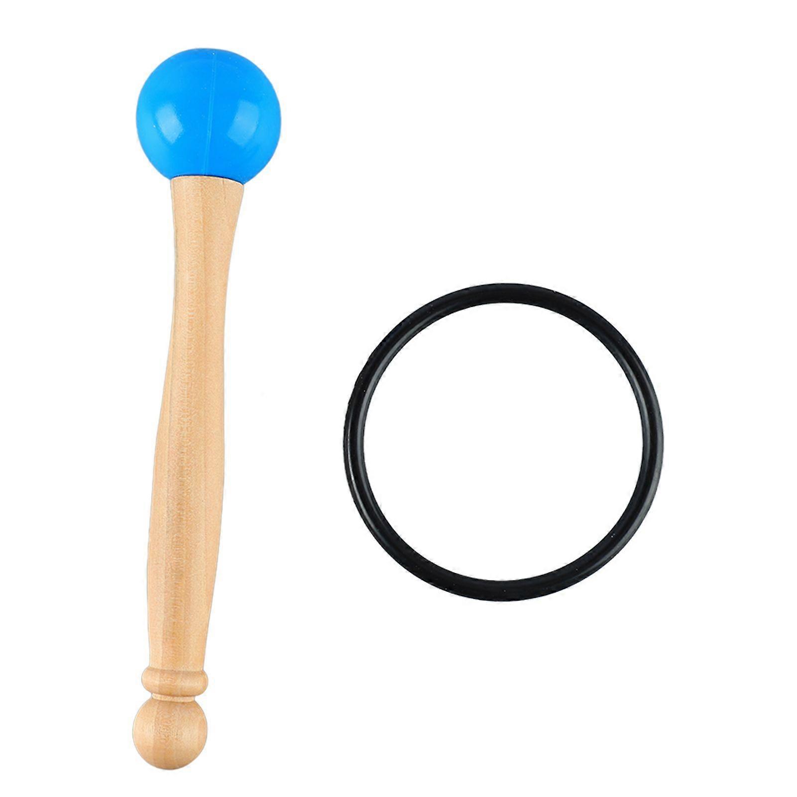 Singing Bowl Mallet Wood Handle Rubber Head Clear Beautiful Sound Percussion Stick with Rubber Ring Blue