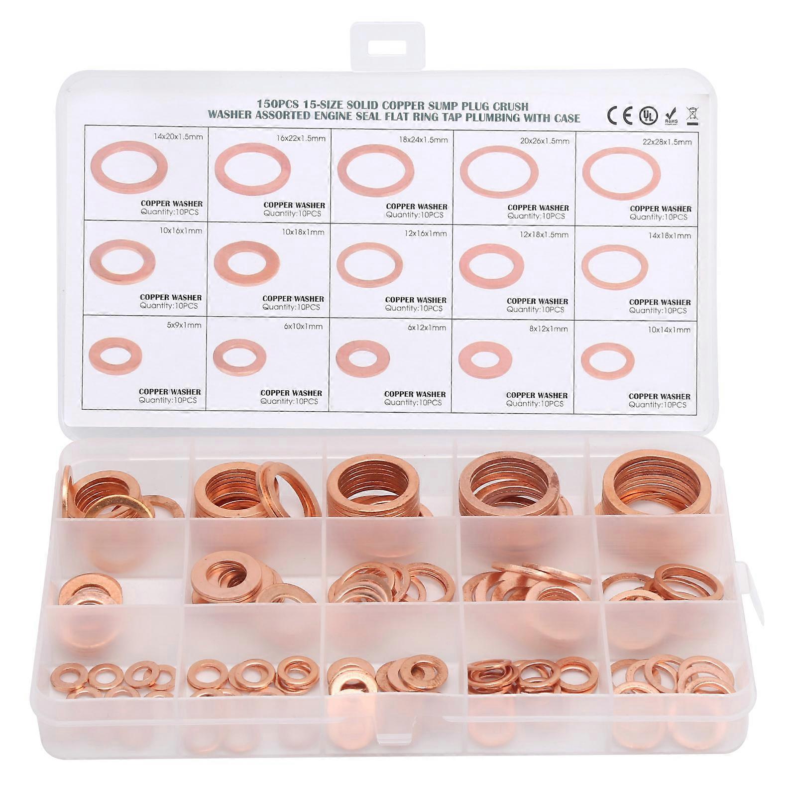 150pcs Red Copper Flat Gasket O-Ring Seal Washer