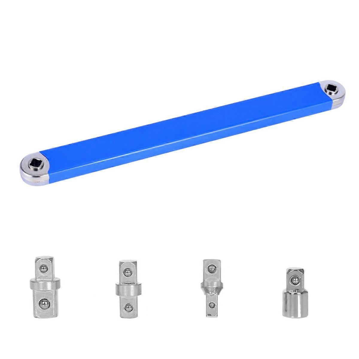 Compact offset extension wrenchwith 4 adapter heads