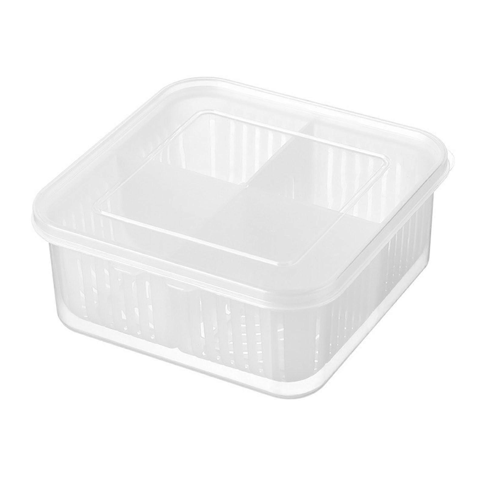 Drainage Fruit Container 4 Compartments Fridge Organizer Box with Lid for Ginger Garlic Vegetable Storage 16.5x15.5x7cm PP Material
