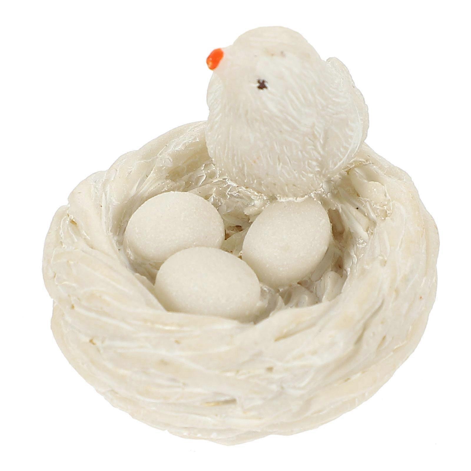 Miniature Bird Resin Bird with Nest for Micro Scene Decor 4Pcs