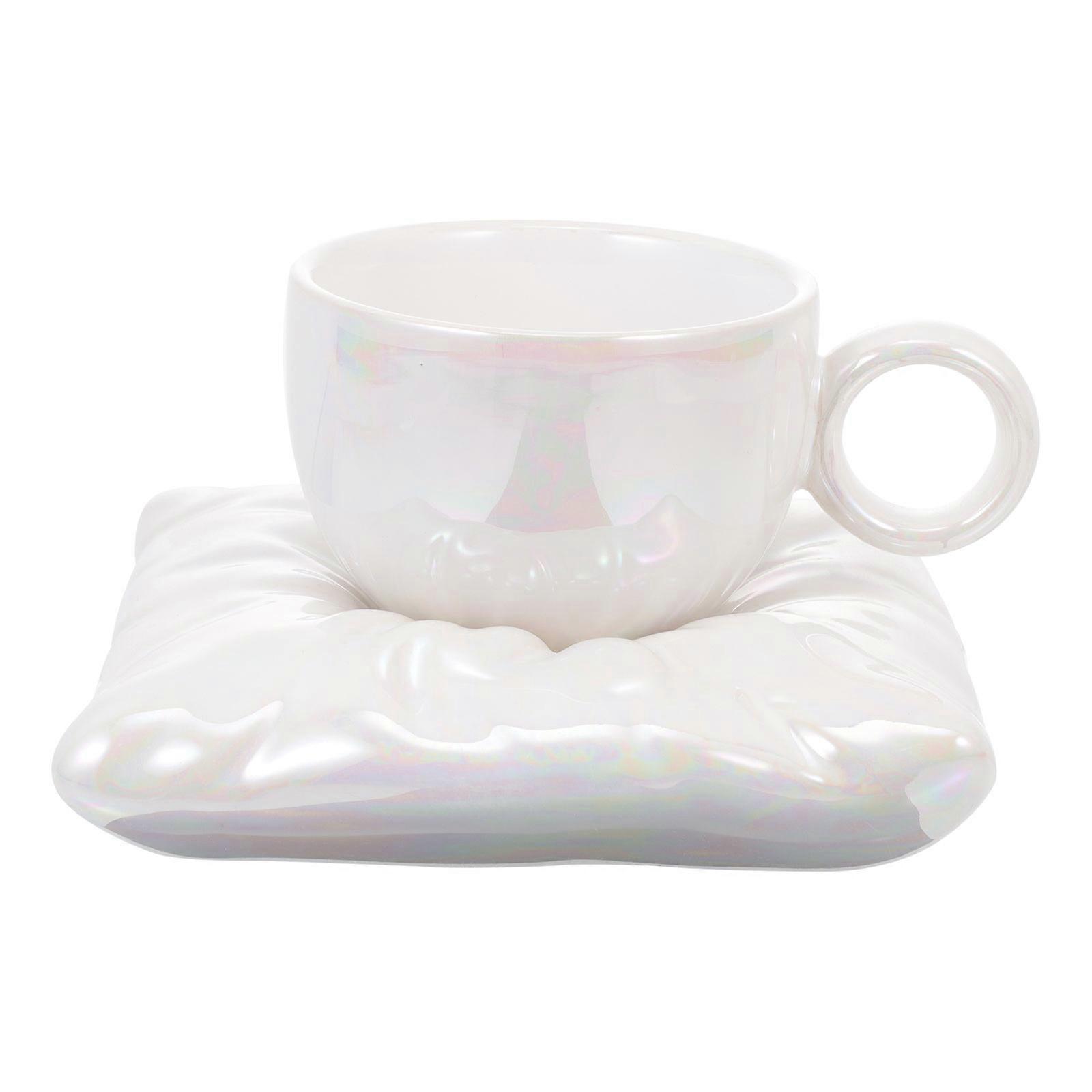 Ceramic Coffee Cup With Saucer Suitable For Office Use Smooth Rim Round Shape 1 Set