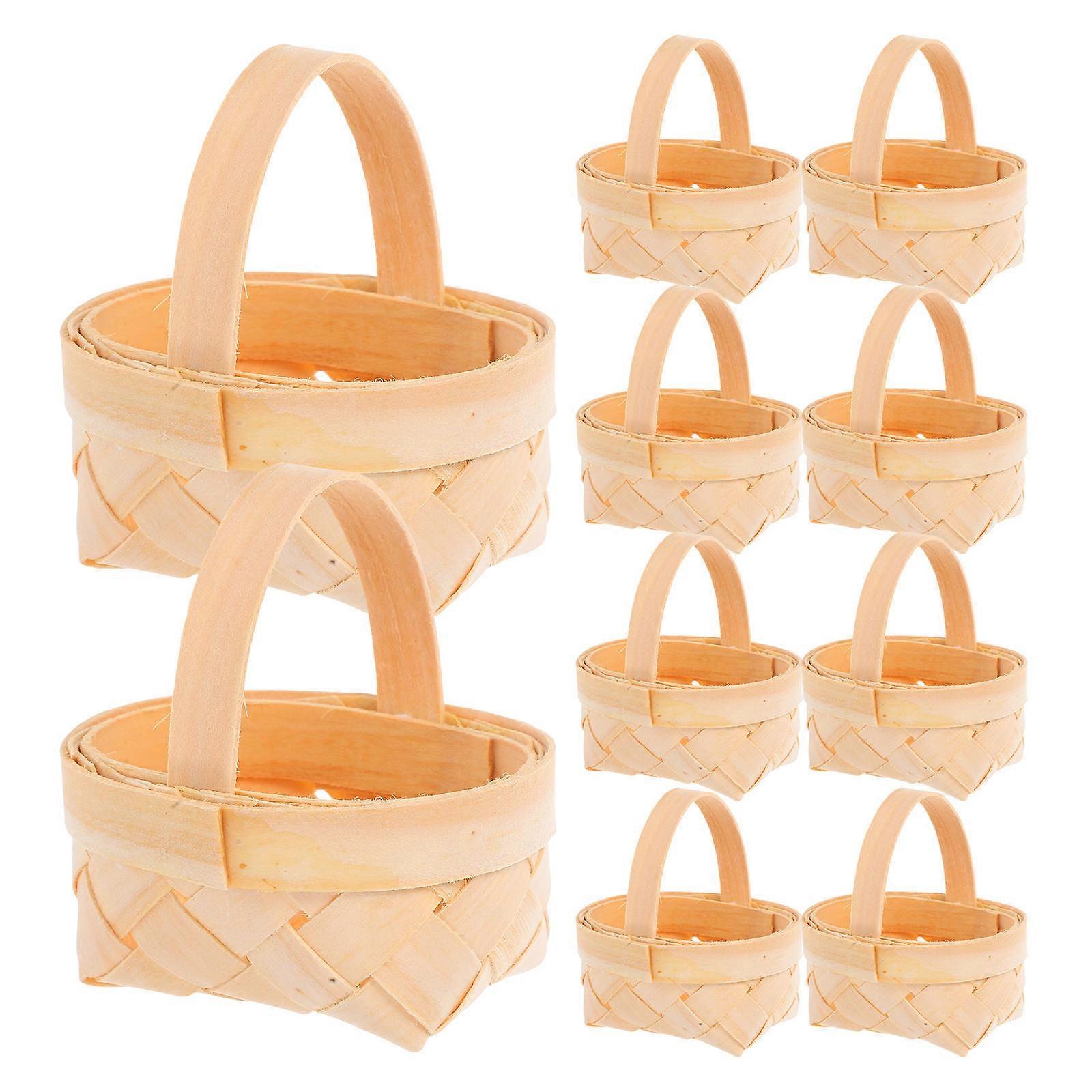 Mini Woven Baskets For Crafts Small Basket With Handle Rectangular Outdoor Picnic Khaki 7.50X6.50X4.50CM Storage 14Pcs
