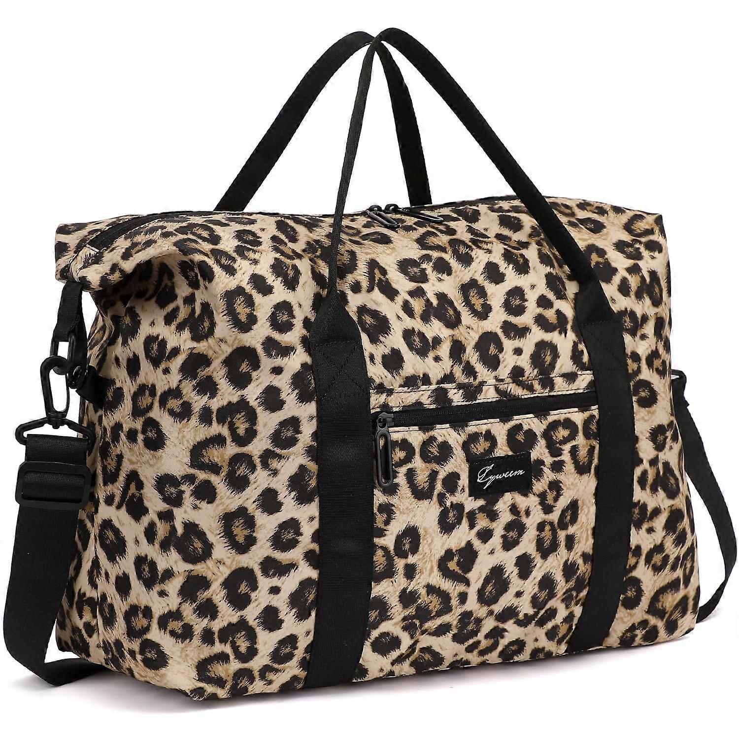 Duffle Bag Travel 18x14x8 Foldable CarryOn 40L Leopard Print Waterproof Weekender With Laptop Compartment