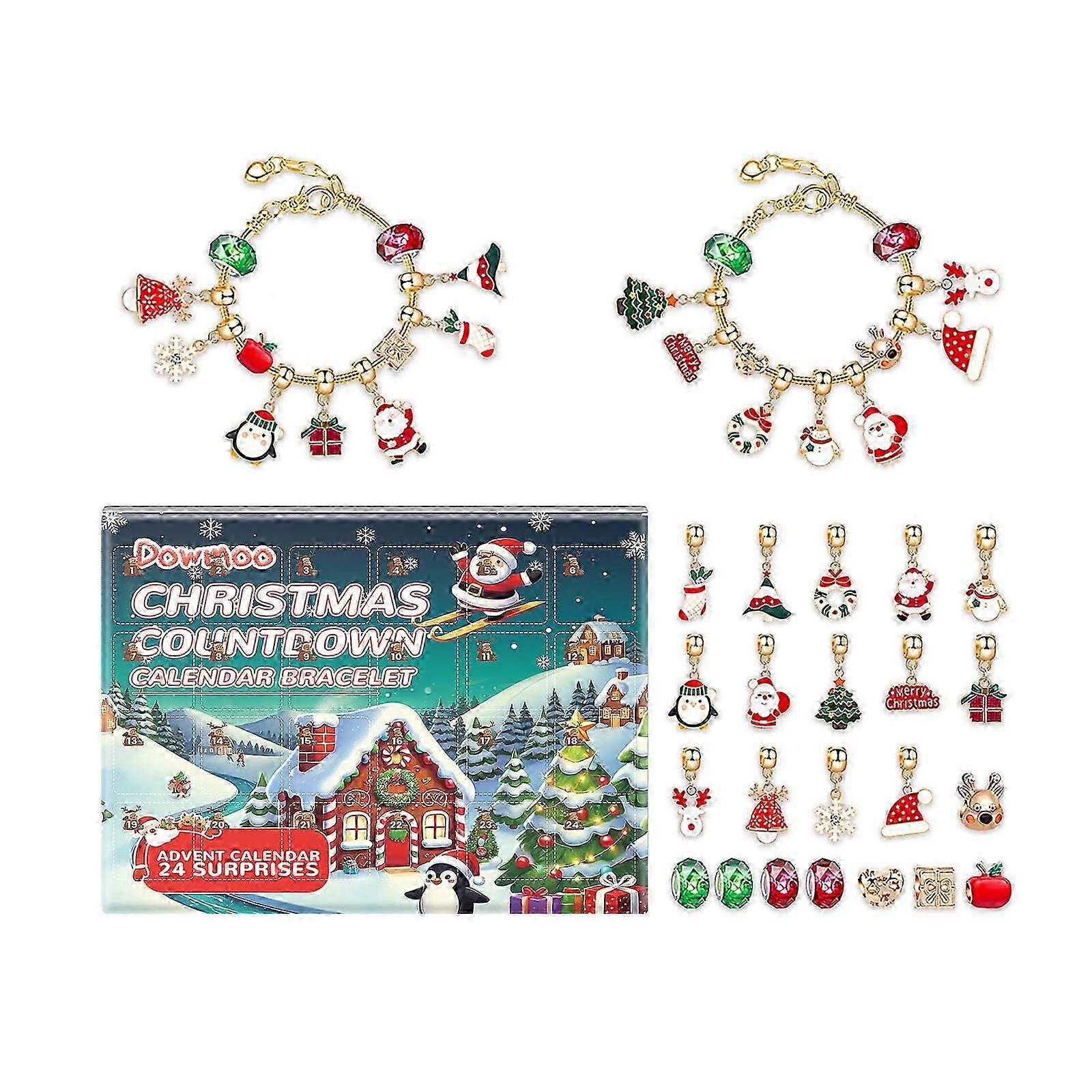 24-Frame Christmas Jewelry Advent Calendar Kit DIY Bracelets for Kids & Adults, Durable & Glossy Resin & Alloy Materials, 24 Unique Surprises for Cre