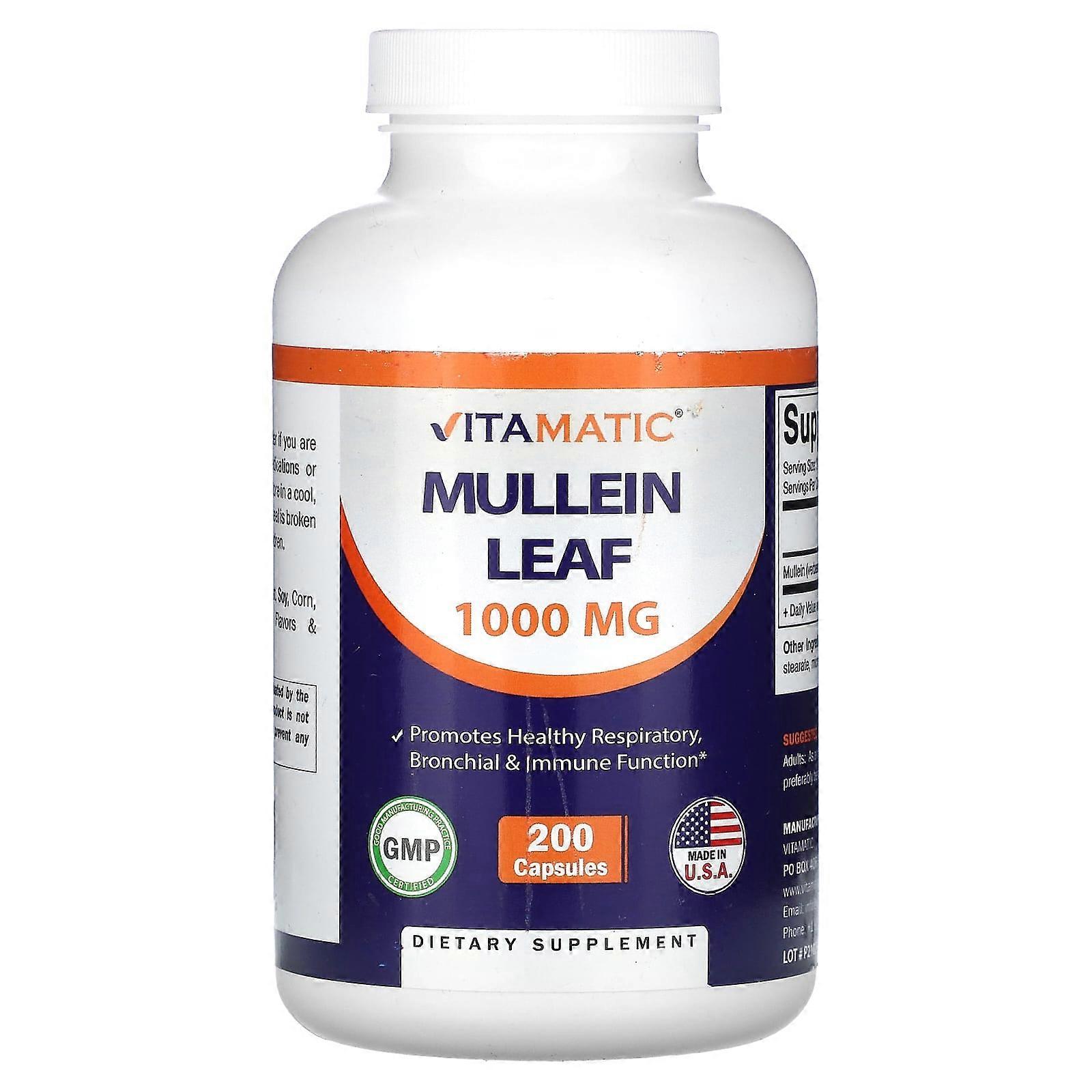 Mullein Leaf, 1,000 mg, 200 Capsules (333 mg per Capsule)