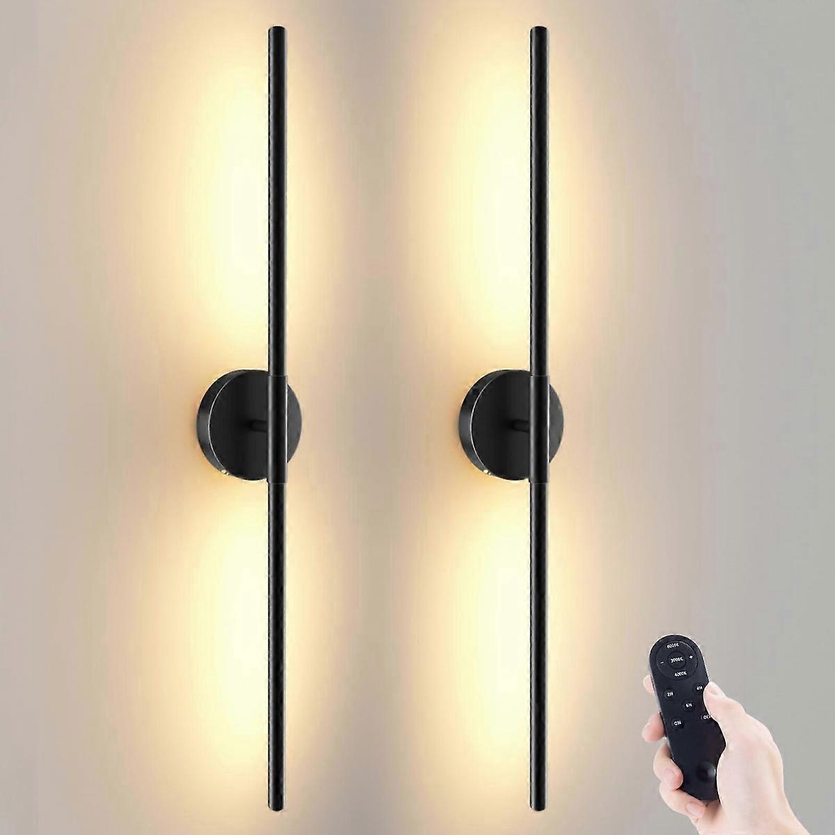 2 Set Wall Sconces Battery Powered Wireless Rechargeable Dimmable Removable Wall Lights 27.6 Inch