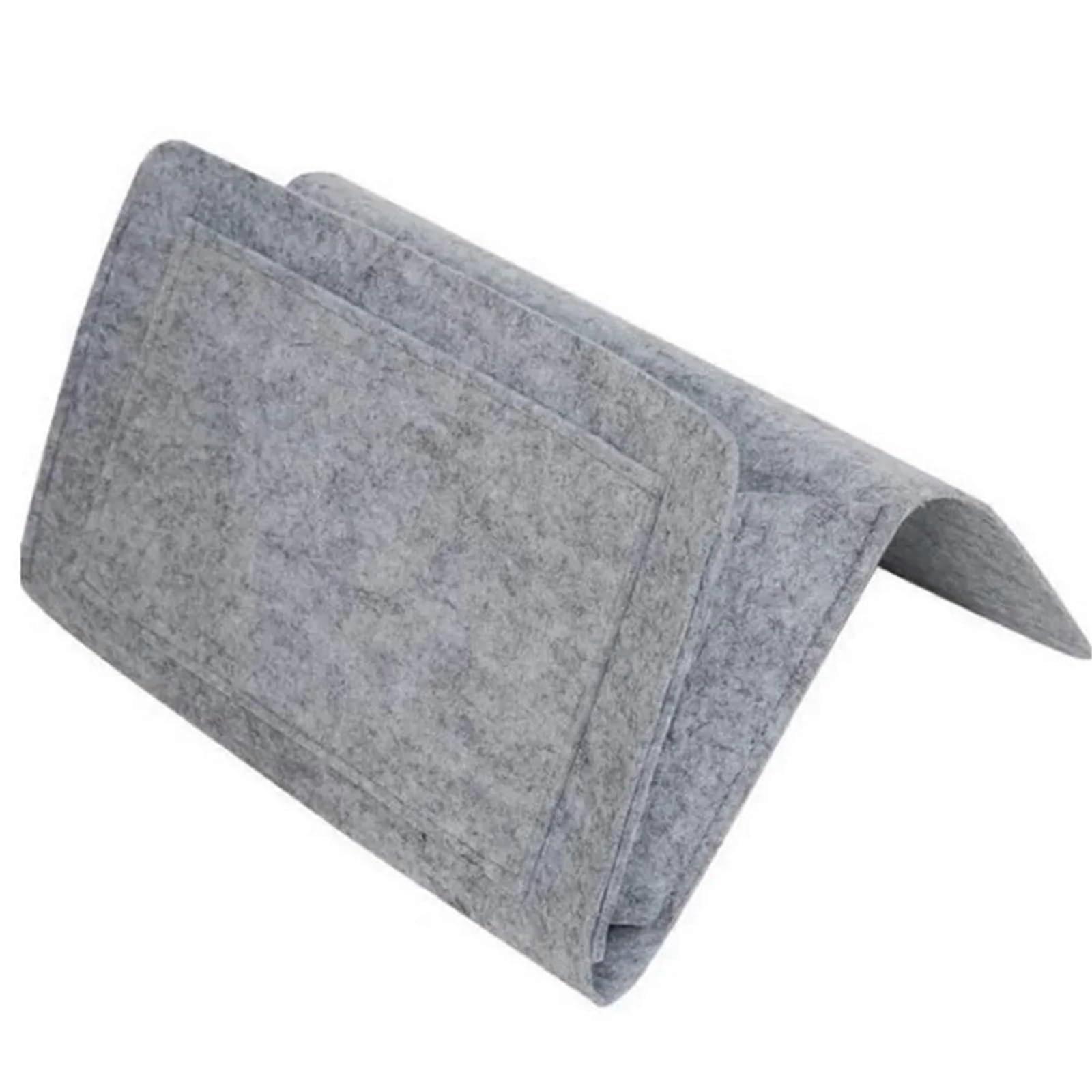 Bedside Storage Bag Felt, Remote Control Organizer, Books Holder, Tissue Box, Sofa Side Pouch, Light Gray