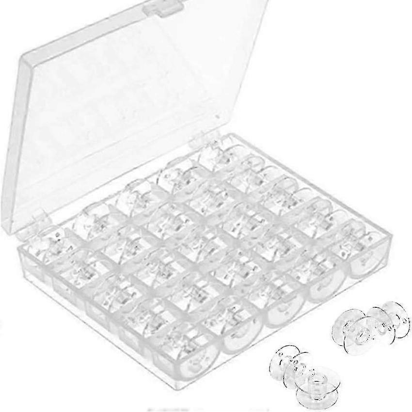 25 Pack Transparent Plastic Sewing Machine Bobbins with Storage Box