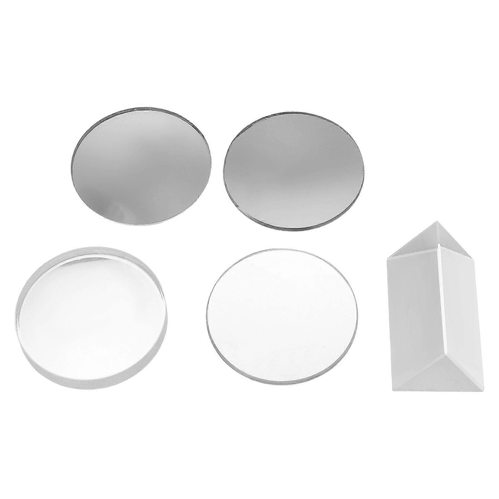5pcs Physics Optical Experiment Set Convex Lens Concave Mirror Teaching Demonstration Equipment for Teacher Student Education Transparent