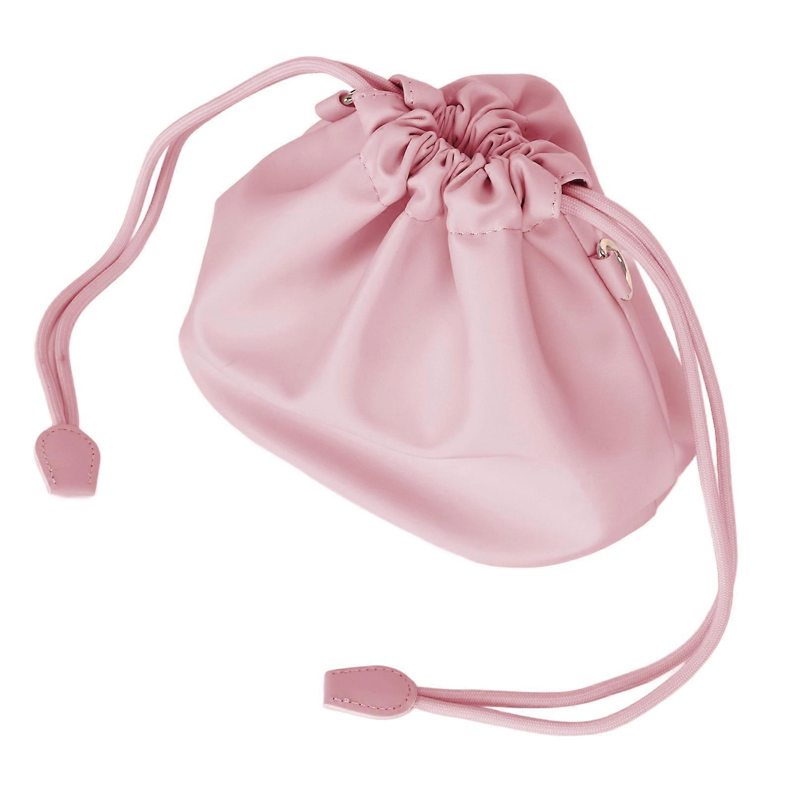 Camera PU Leather Drawstring Pouch Bag Waterproof Portable PU Leather Camera Bag Case with Shoulder Strap Pink 