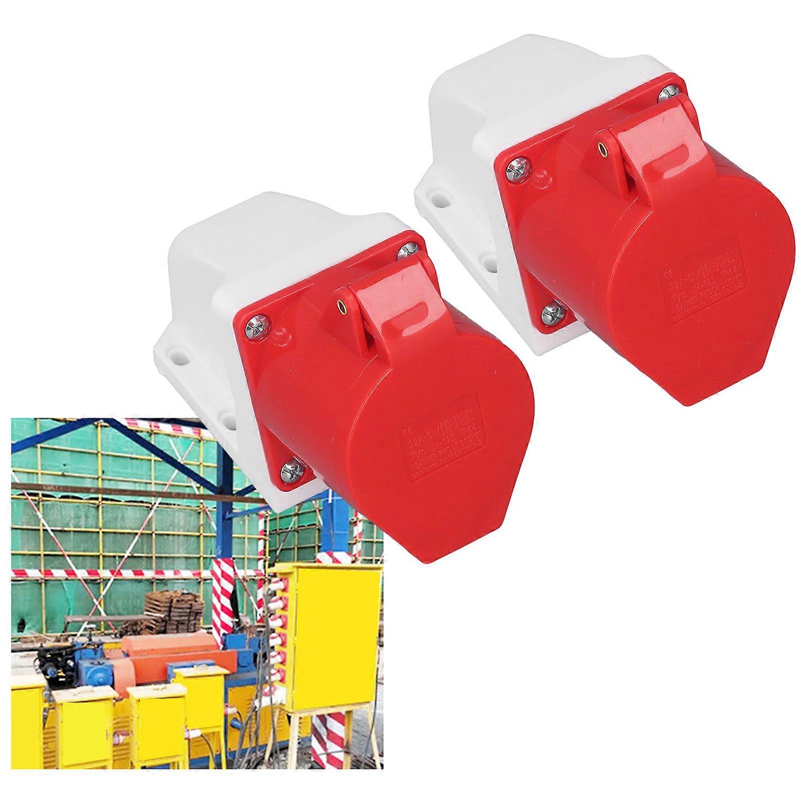 2 Set Industrial Socket 5Pin IP44 Waterproof 3 Phase Surface Mounted Plug Connector 32A 220‑380V 240‑415V 