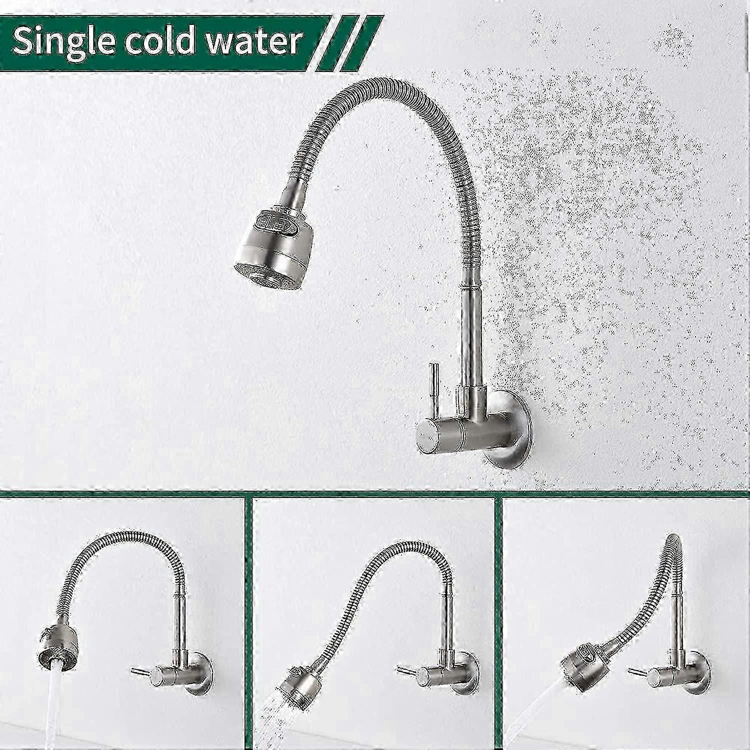 360 Rotatable Wall-mounted Kitchen Faucet with Functions, Single Cold Water, Brushed Surface