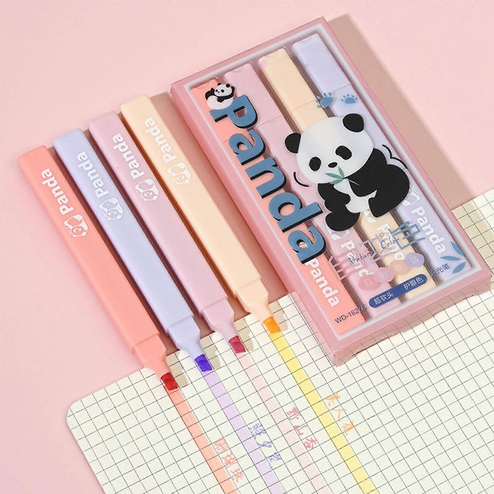 HKUKY 4 Pcs Panda Highlighter, Color Highlighter, Oblique Head Notebook G-raffiti Marker