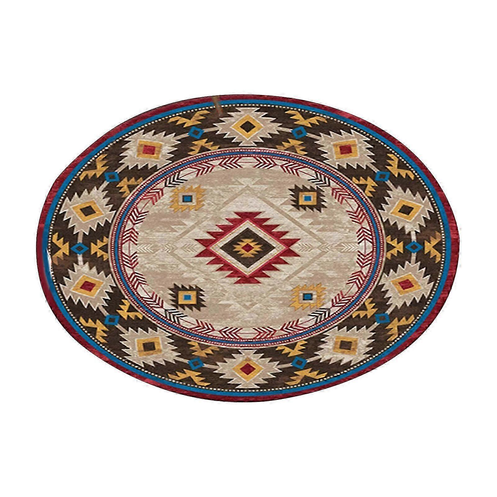 Round Floor Mat Retro Ethnic Pattern Rug Slip Proof and Dirt Resistant Carpet For Personalizing Home Decoration Style 5 Cs