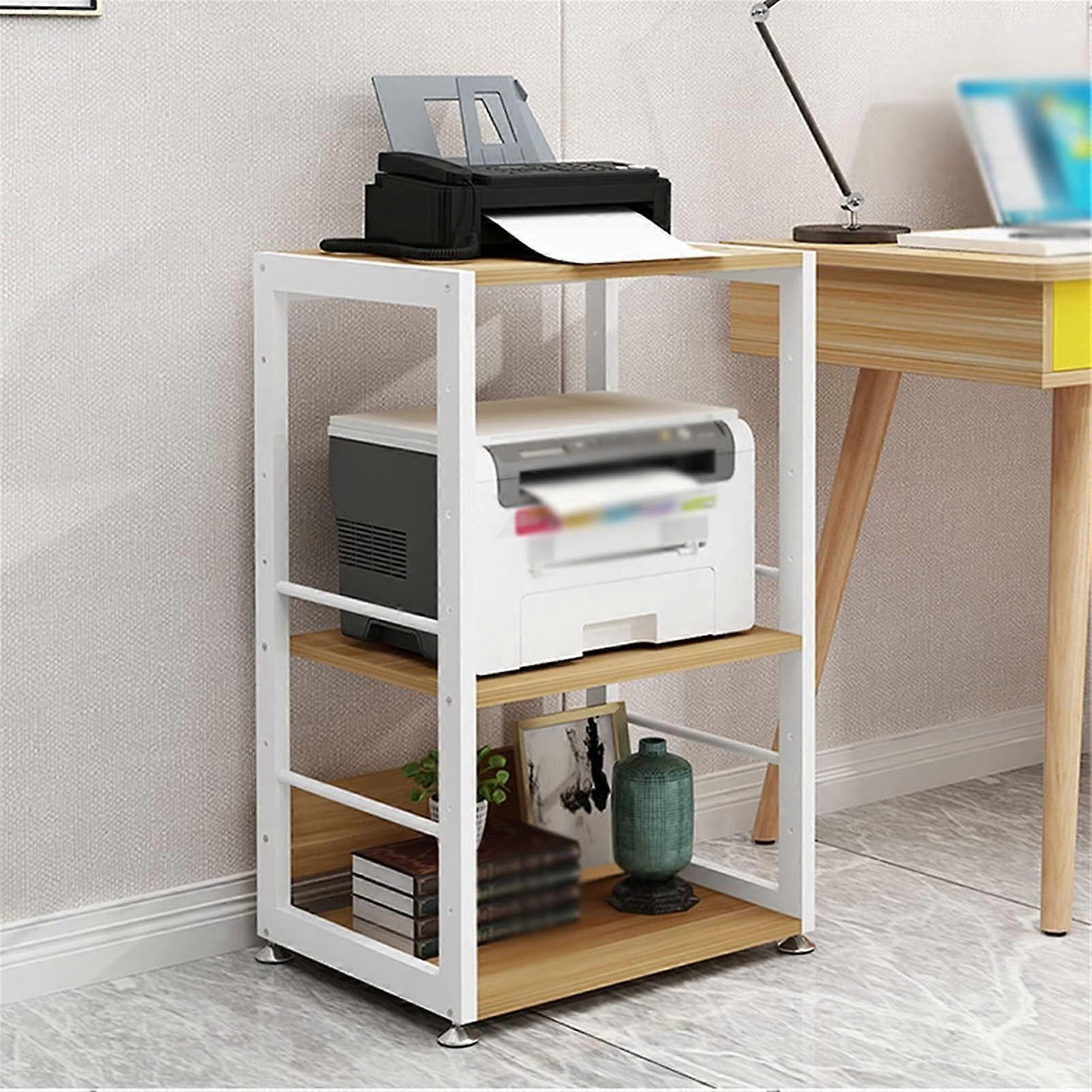 Printer Stand 3Tier Mobile Floor Shelf Adjustable for Office Printer Scanner Copier Fax Kitchen Storage (Beige)