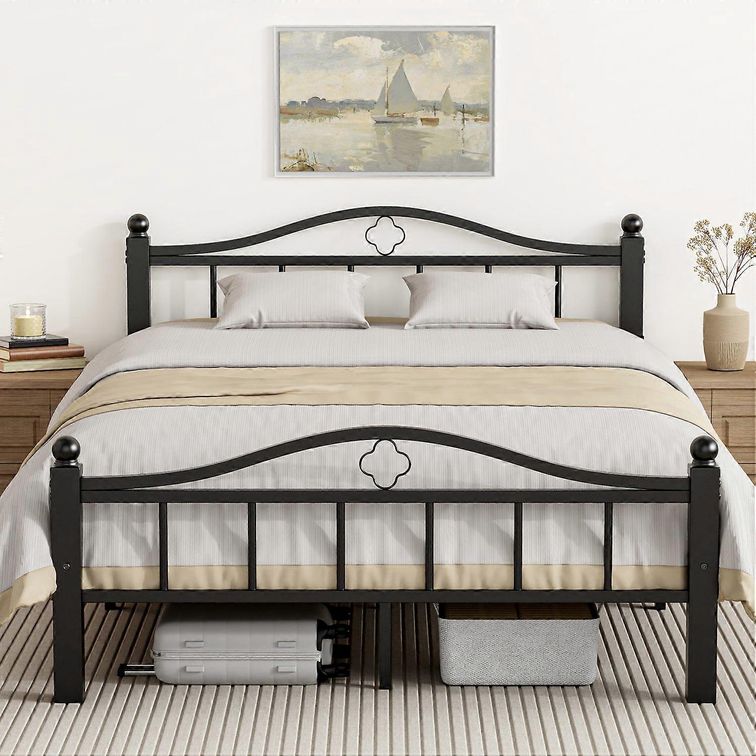 Full Size Bed Frame with Headboard, No Squeak Heavy-Duty 1500lbs Support & 12" Clearance Storage Too