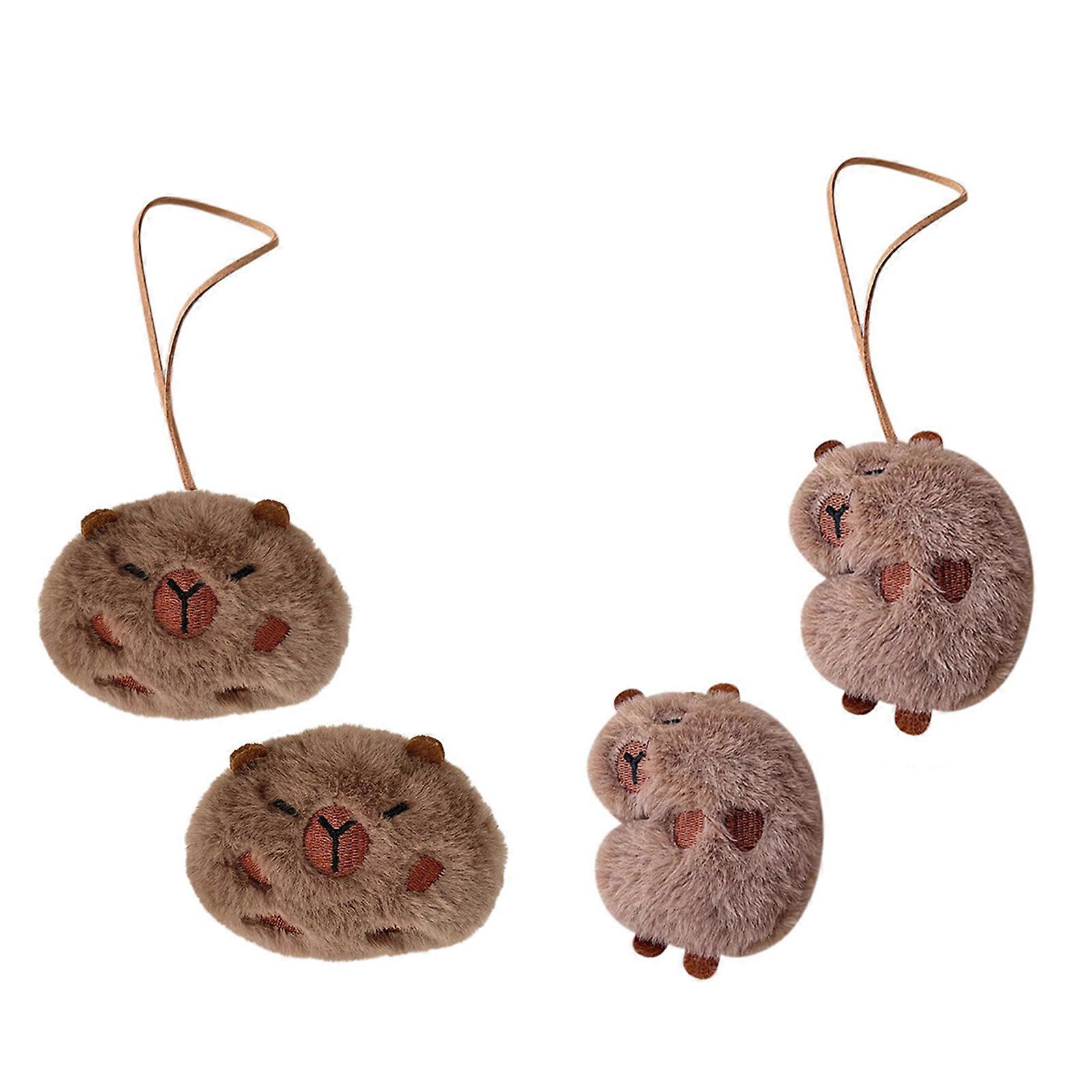 Set of 4 Capybara Plush Pendant for Key Handmade Animal Charm Keyring Stylish Bag Decoration Phone Embellishments Multicolor