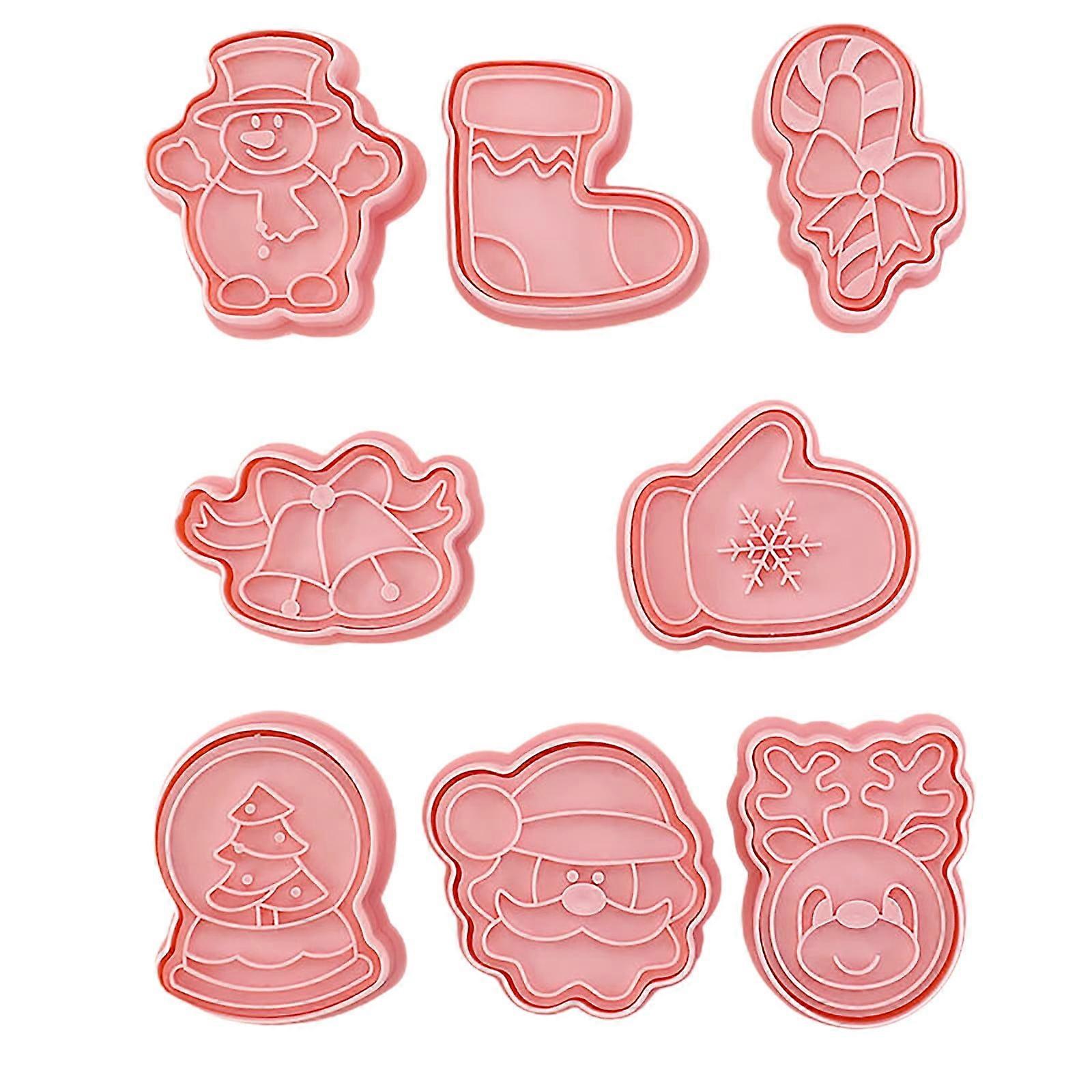 8-Piece Mini Christmas Cookie Cutters Set, 3D Raised Design Stamps for Gingerbread, Snowman, Snowflake, Elk, Santa, Compatible with Standard Baking