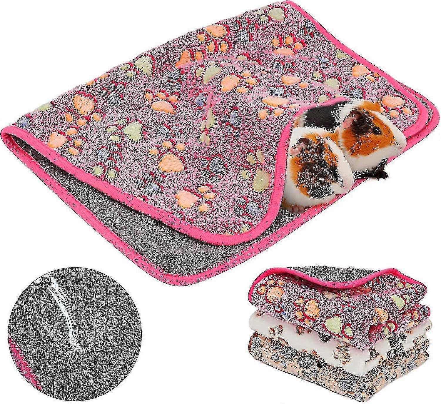 Vanntett marsvinteppe vaskbart 3-pakning fleecefor til smådyr