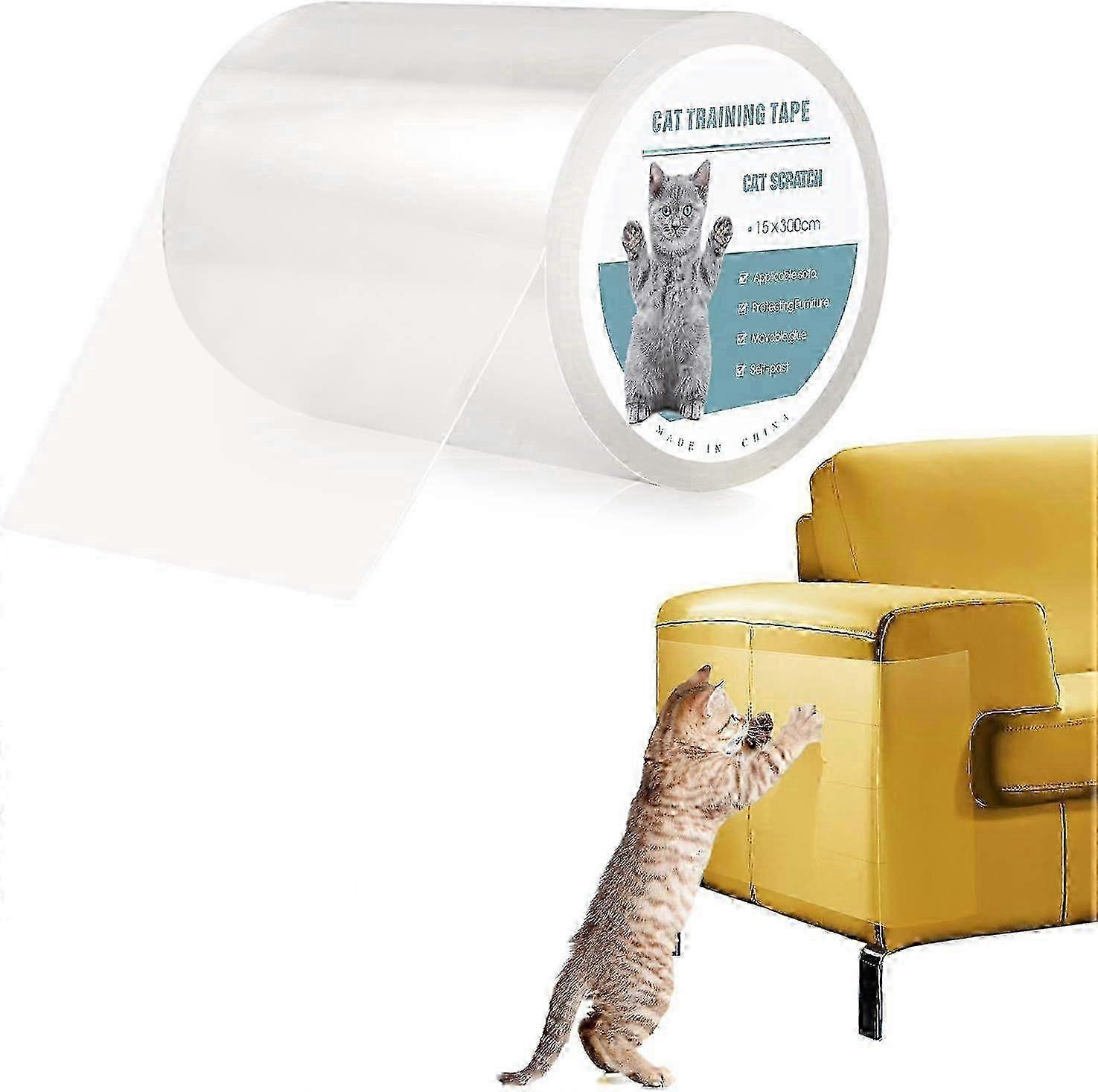 w Self Adhesive Furniture Protector, Transparent Cat Scratching Deterrent, Non-Toxic Invisible Adhesive for Easy Installation, No Residue Removal,