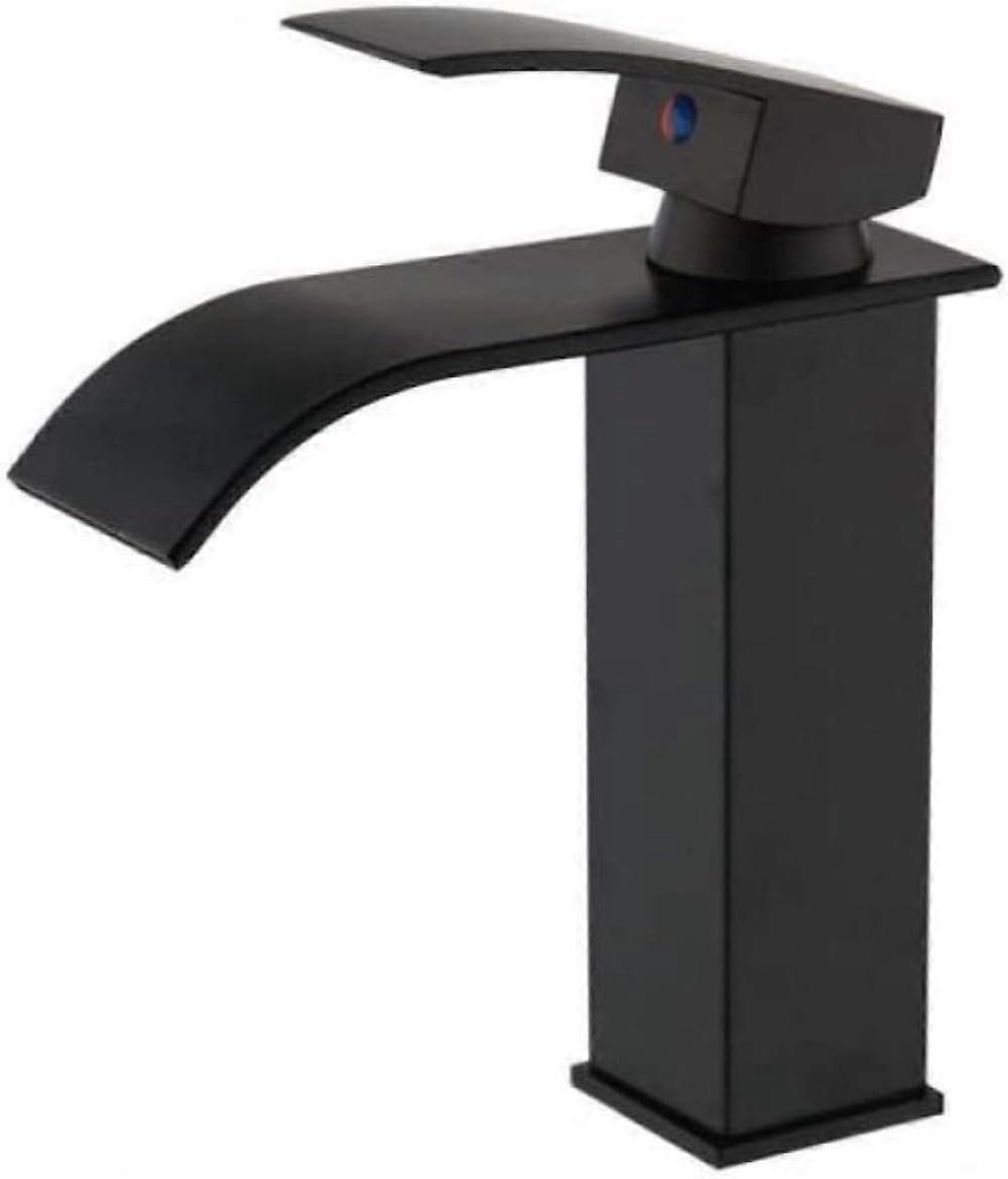 Black Waterfall Bathroom Basin Faucet Solid Brass Deck Mounted Sink Mixer Tap