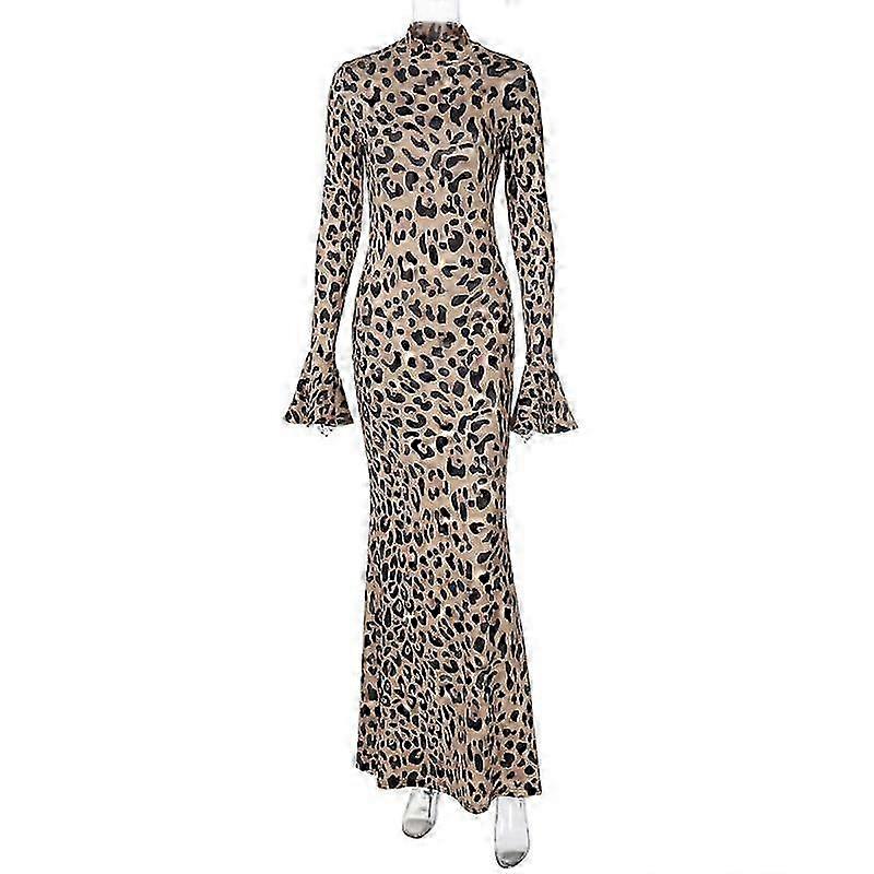 Leopard print dress with stand collar for cold weather occasions