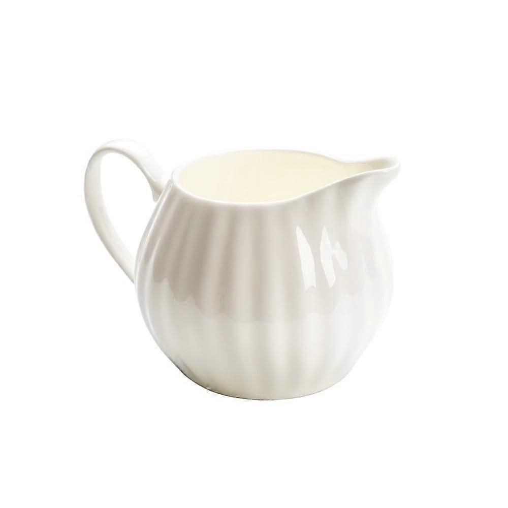 White Ceramic Gravy Boat with Handle for Sauces and Salads, Drip Wide Spout Pitcher