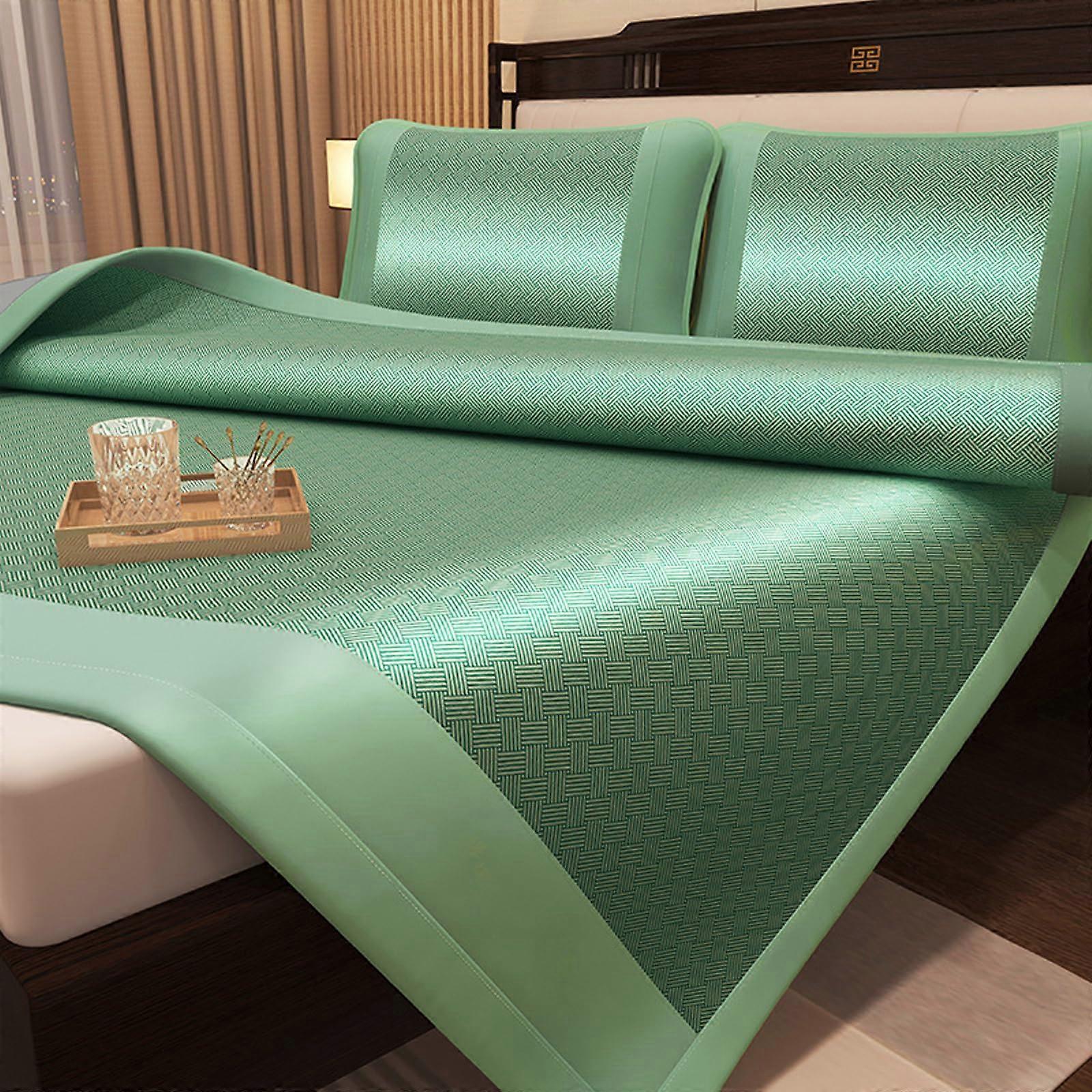 Cooling Mattress Pad Set with Instant Cool Touch, Breathable Ice Silk Mat and Pillowcases, Green 70x78in