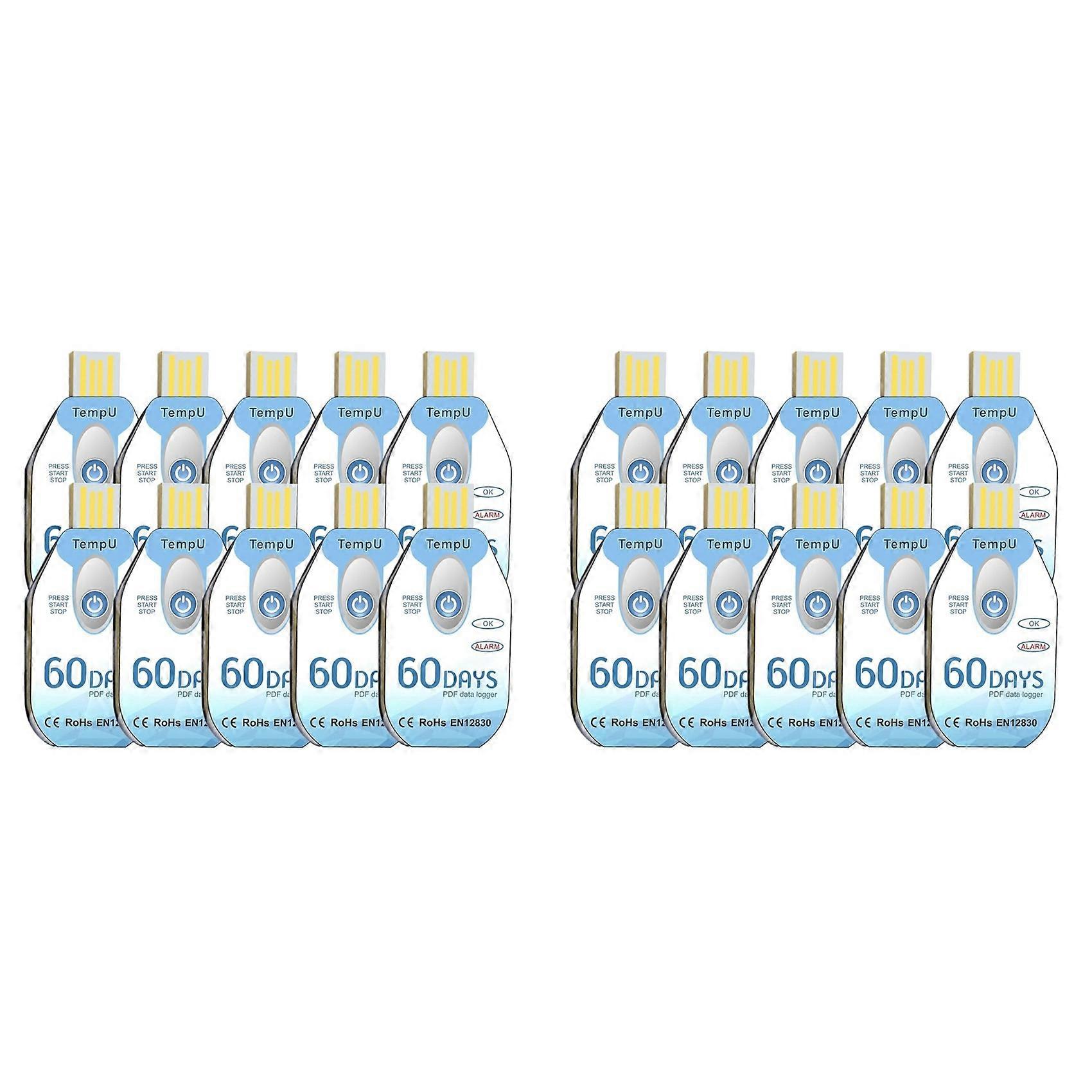 Temperature Data Logger USB Disposable PDF Temp Recorder Thermometer Logger TempU02 60 Days for Cold Chain 20 Pack