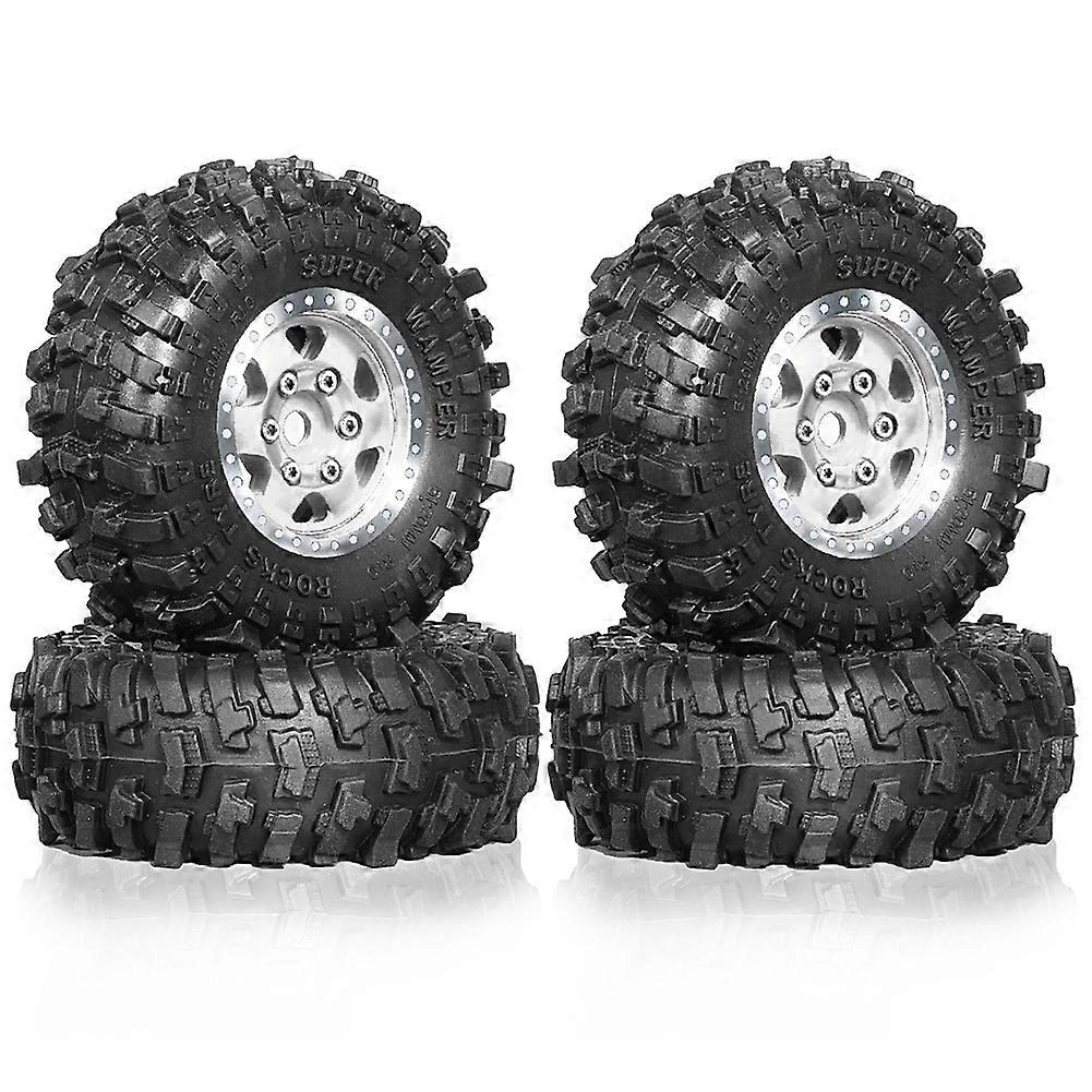 1,0 tums metall Beadlock-hjul och däckset för 1/18 RC Crawler-bil Silver