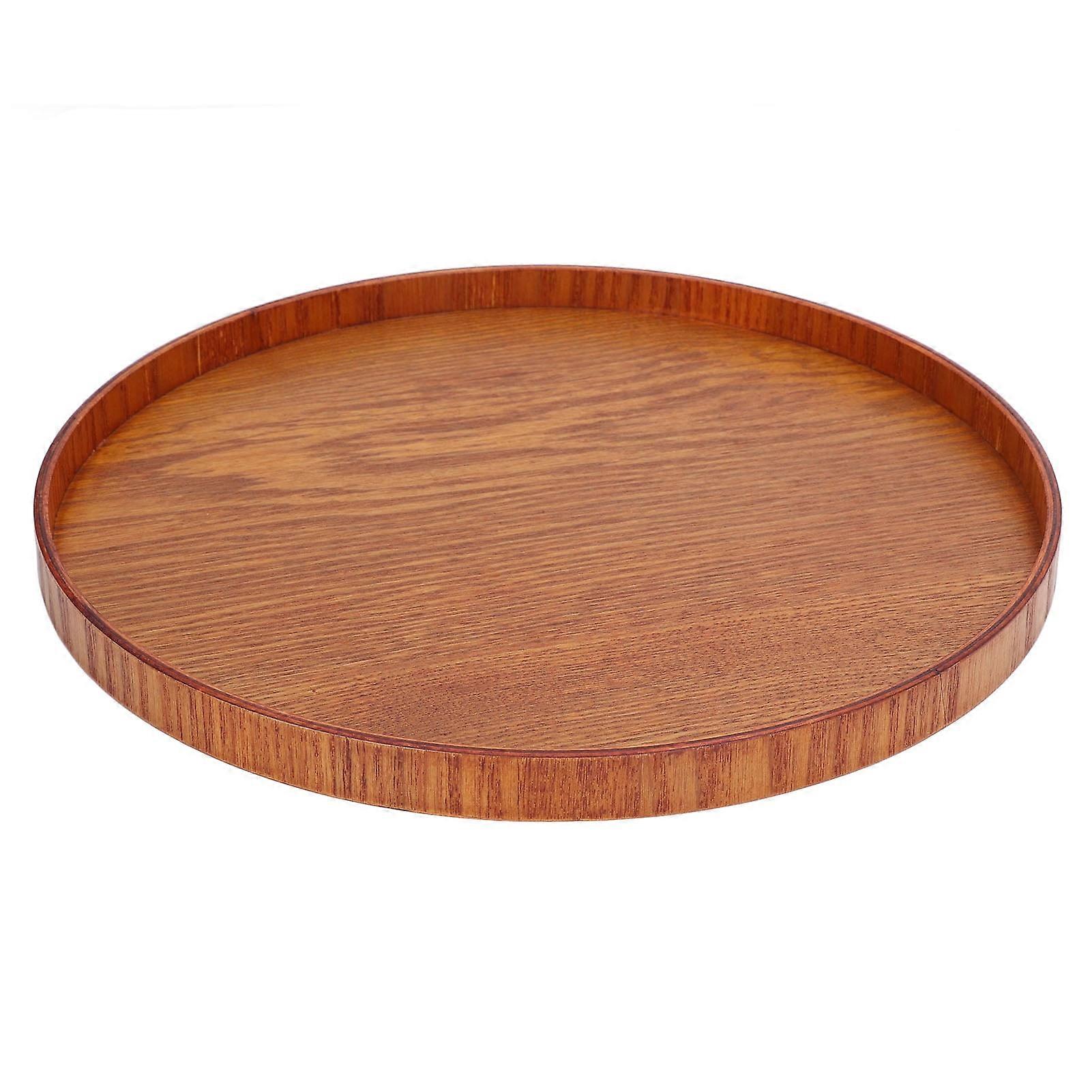 Wood Serving Tray, Round Durable Simple Elegant Style Food Tray Serving Tray, Wide Application Glossy Surface Stable Structure Wooden Tray(30cm)