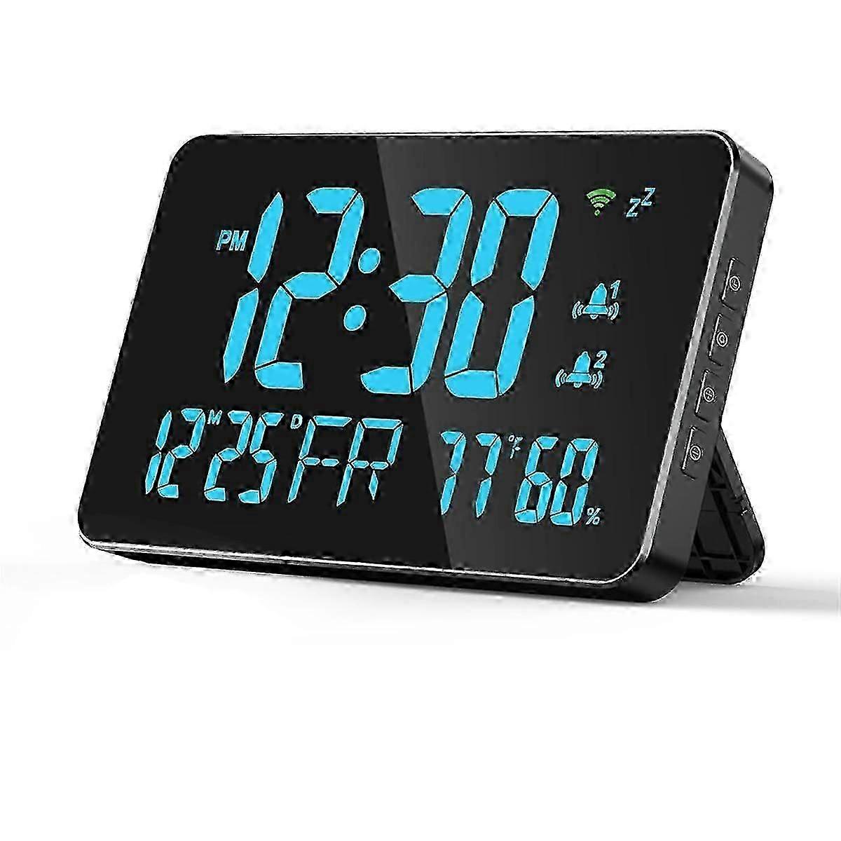 Digital Clock Alarm Clock WiFi Clock, Extra Large Letters, Temperature and Humidity, Calendar, Week