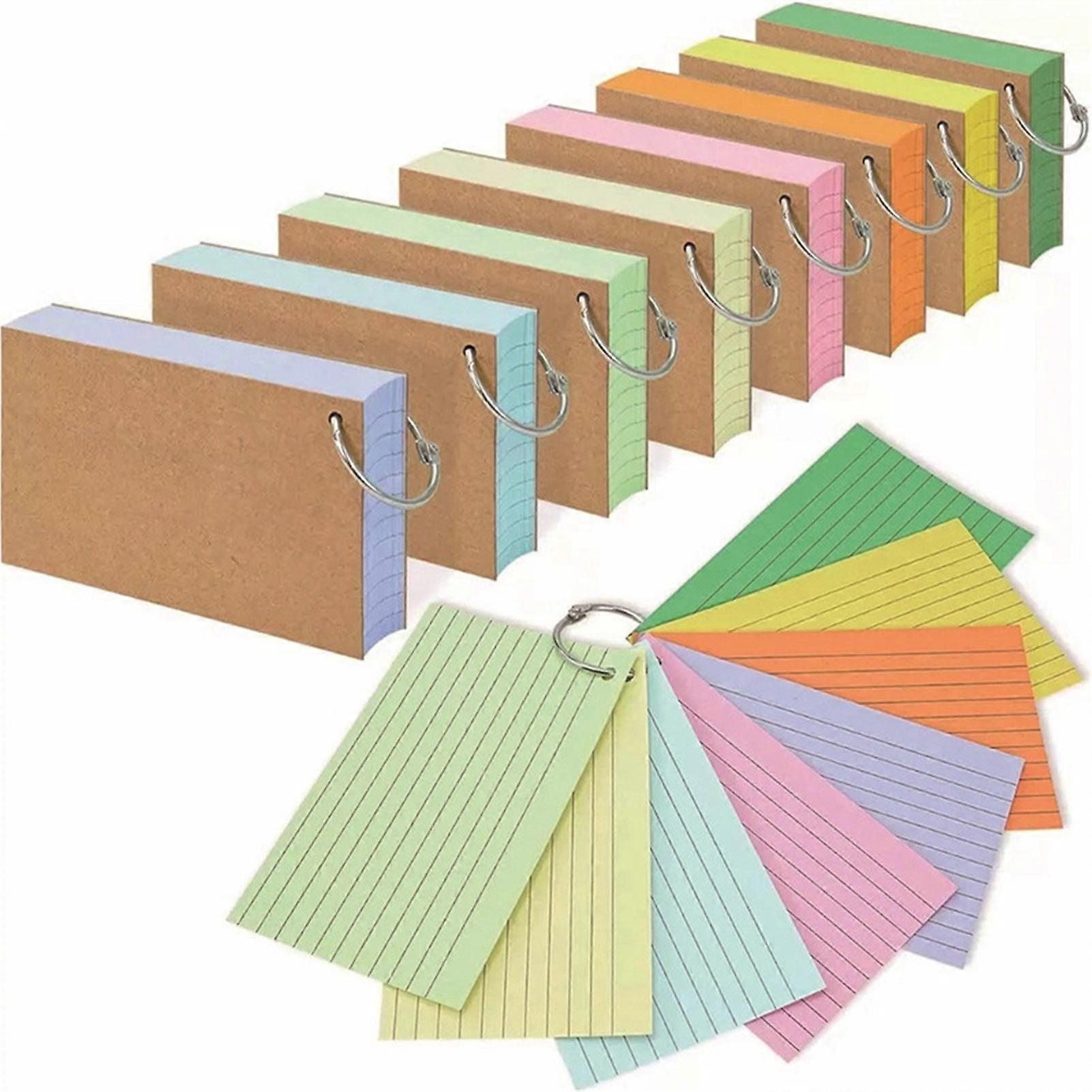 Temacd Colored Index Cards Flash Cards with Metal Ring Smooth Writing Thickened Paper No Ink Bleeding Notecards Ruled Study Cards