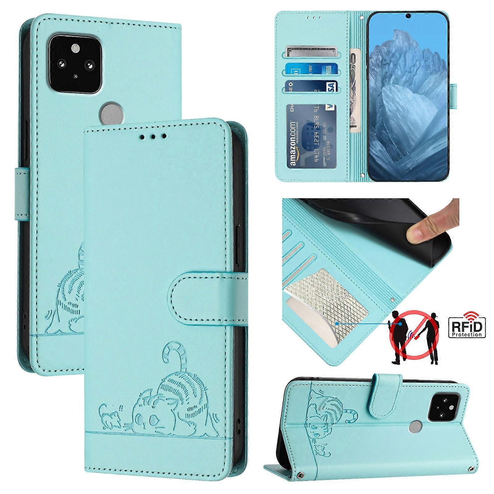 Cat Rat Embossed Pattern RFID Leather Phone Case with Lanyard
