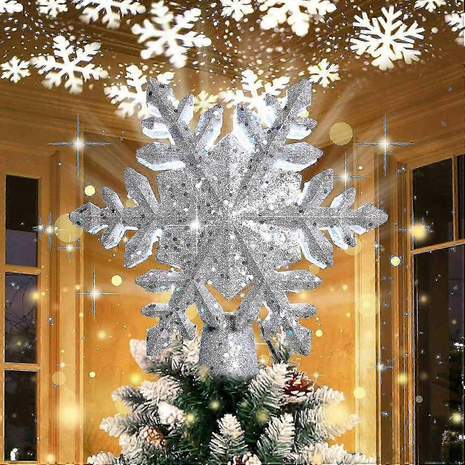 2024 New Christmas Tree Topper Star Led With Snowflakes Projector Light Tree Top Projector Christmas Replica