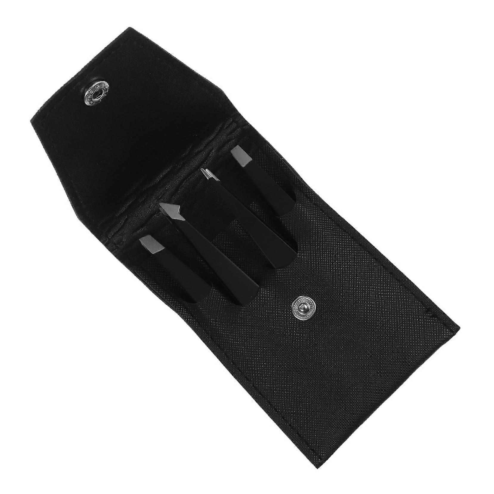 Stainless Steel Eyebrow Tweezers Kit with Precision Eyelash Extension Tools and Leather Case