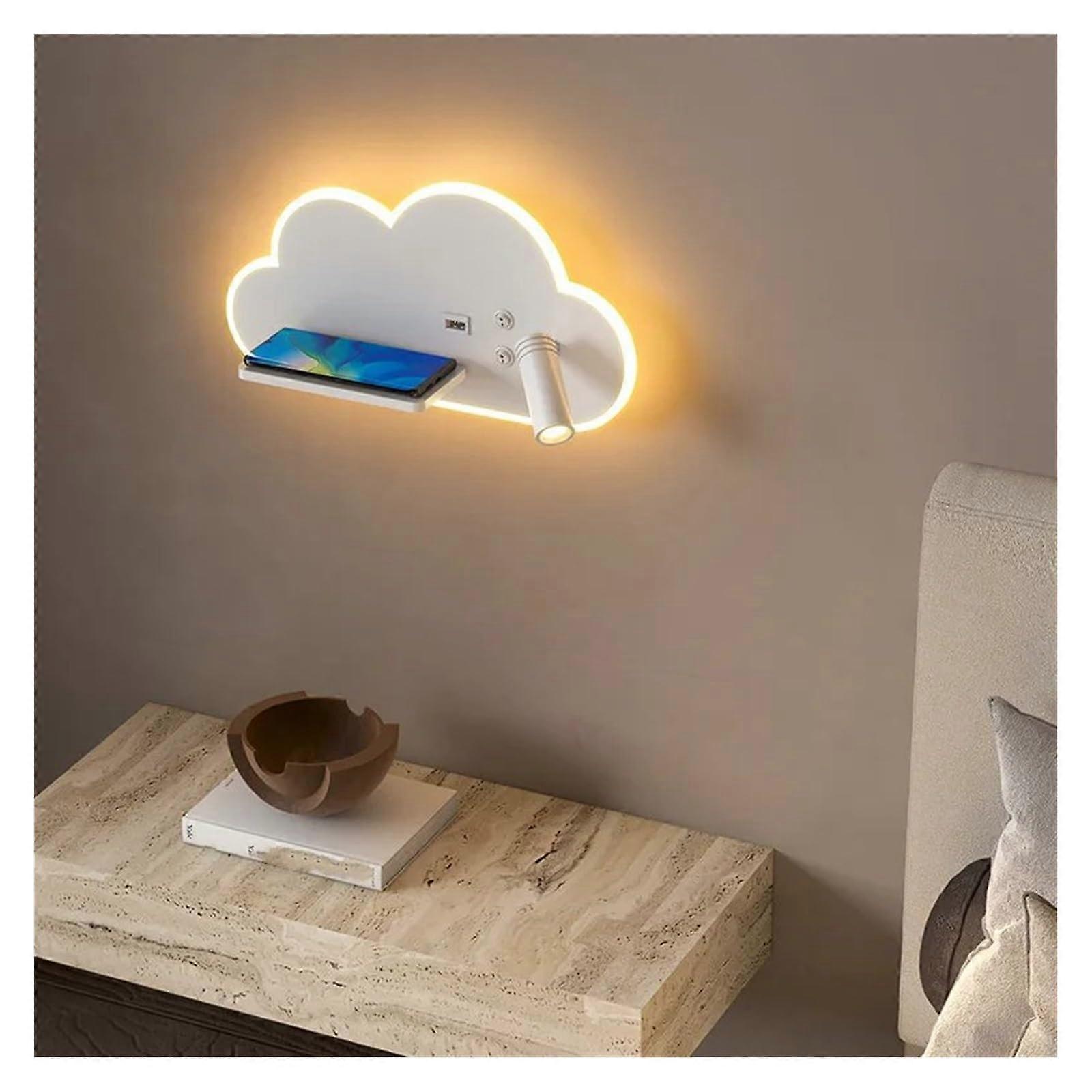 LED Wall Lamp with USB and Wireless Charging, Modern Bedroom Reading Light Warm White Right Side