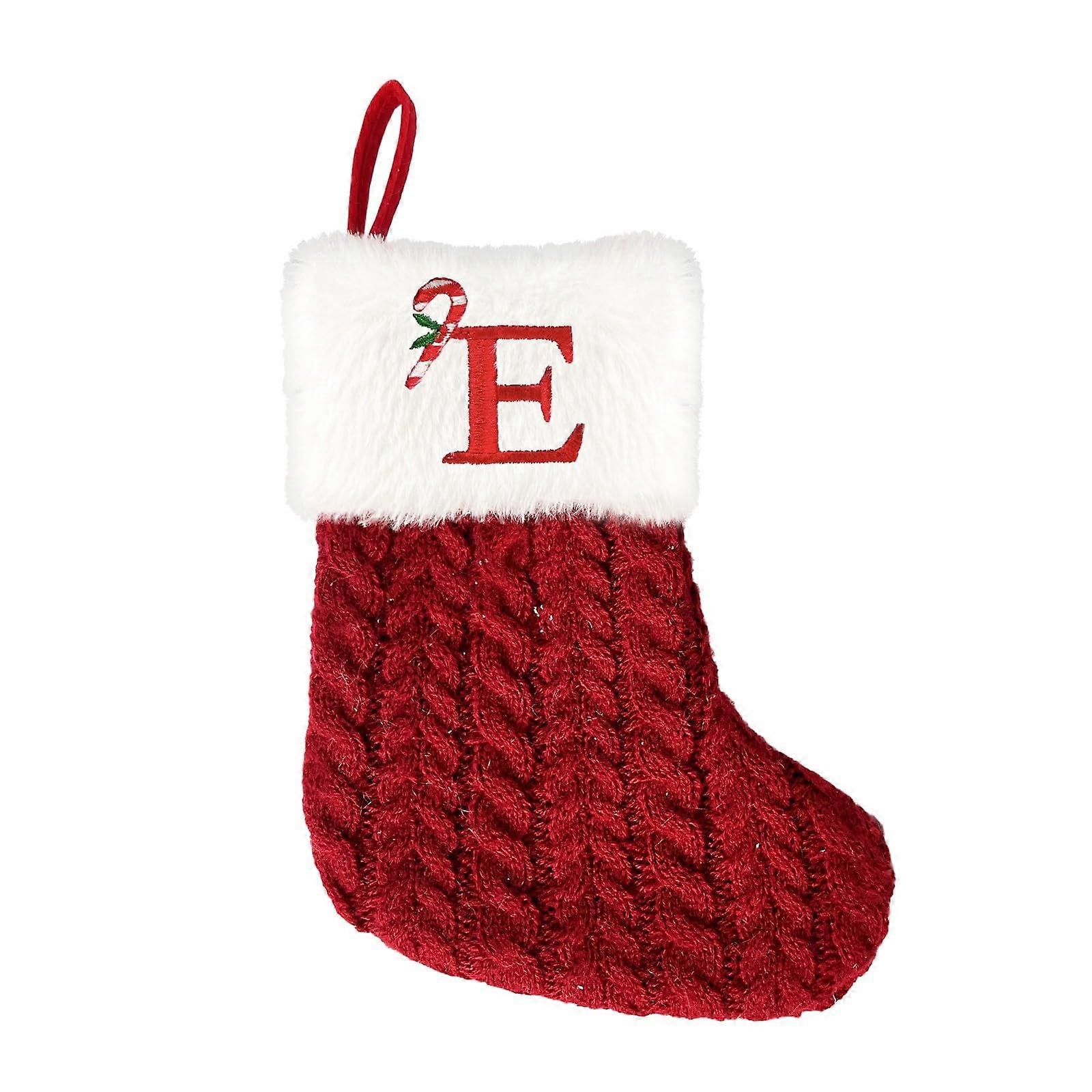 Knitted Christmas Stockings with Initials, 7.5in Red and White Embroidered Mini Xmas Decor for Tree and Fireplace