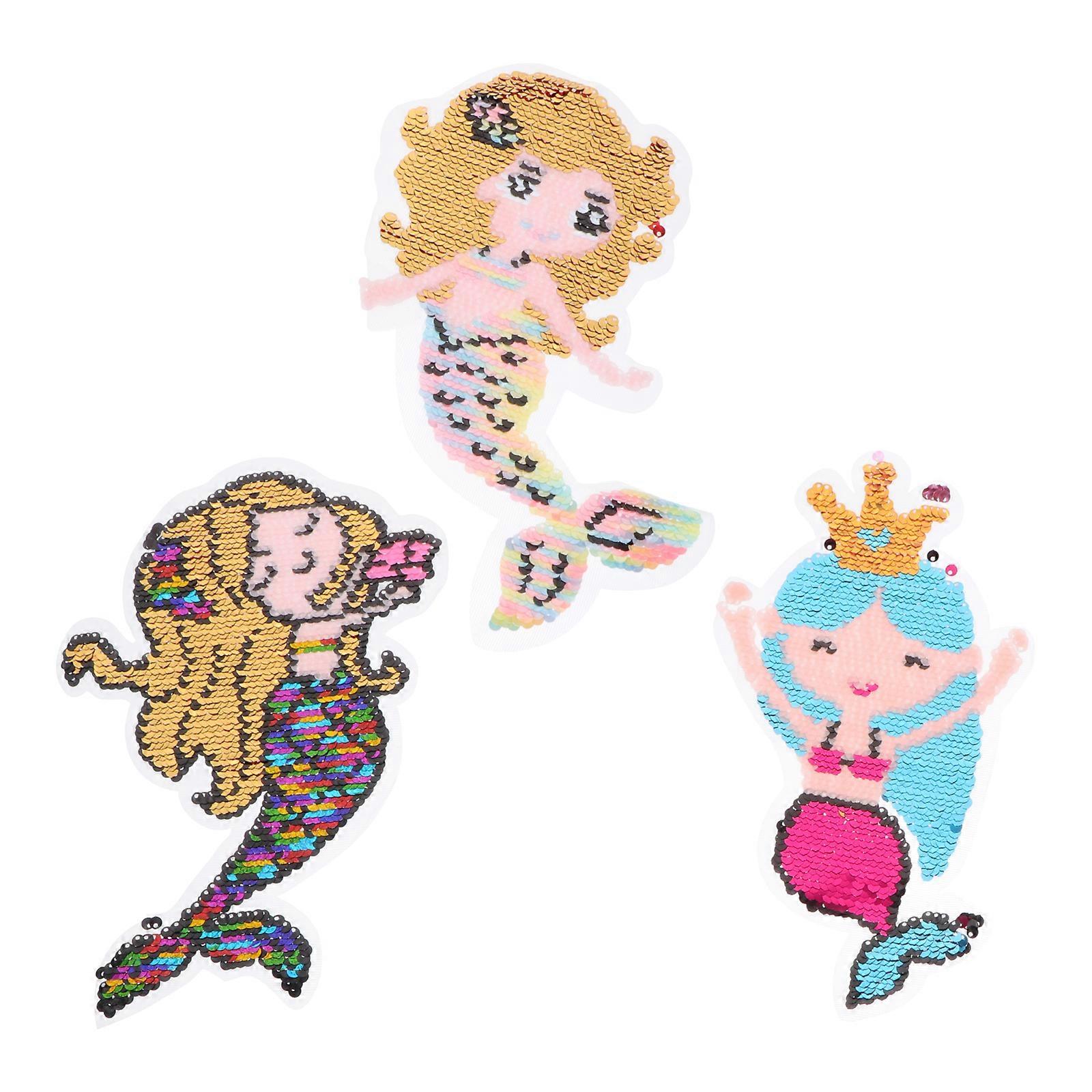 Mermaid Embroidered Sequin Patch for DIY Apparel Repair 3Pcs Material