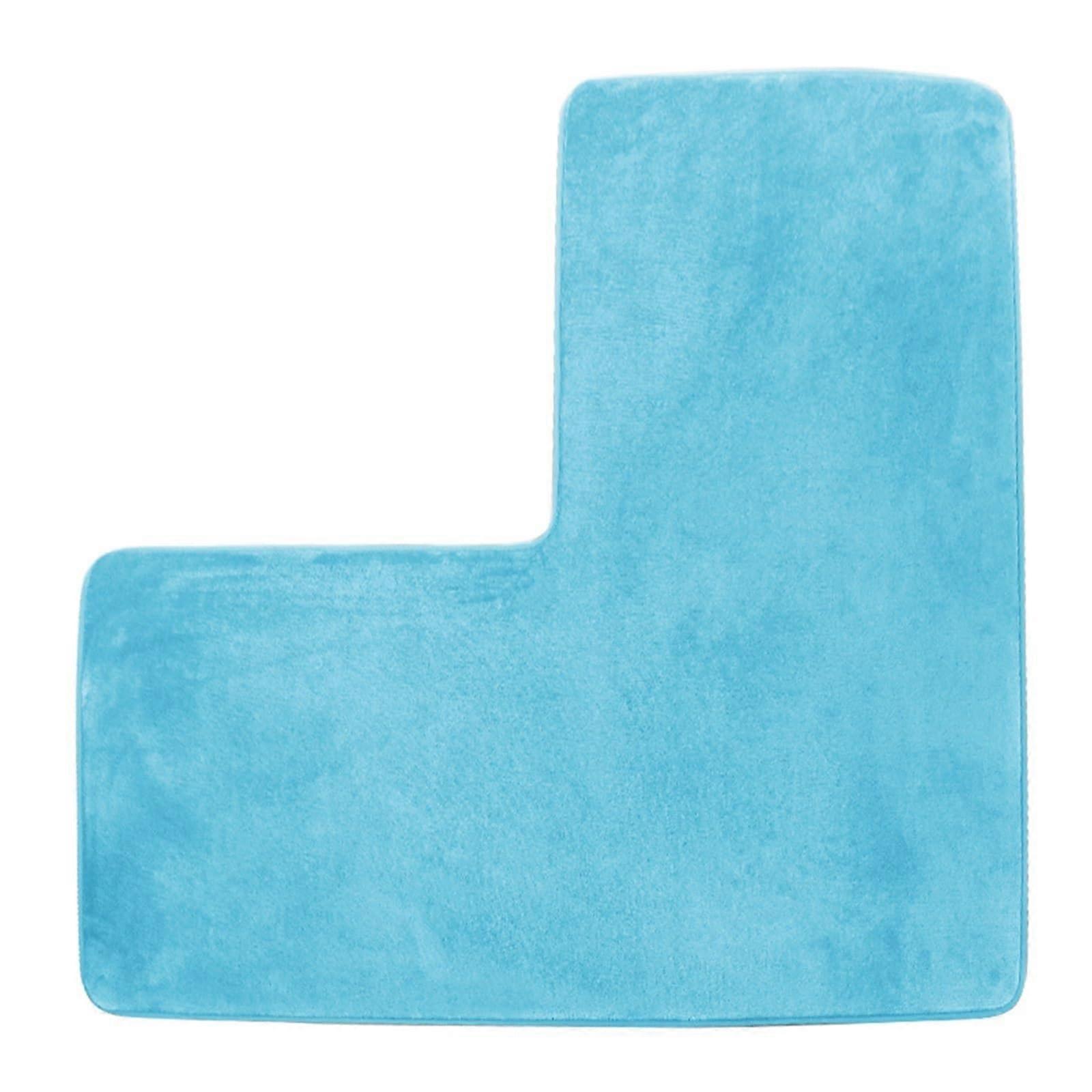 LShaped Memory Foam Bath Mat Non Slip Corner Fit Water Absorbent Bathroom Rug Light Blue